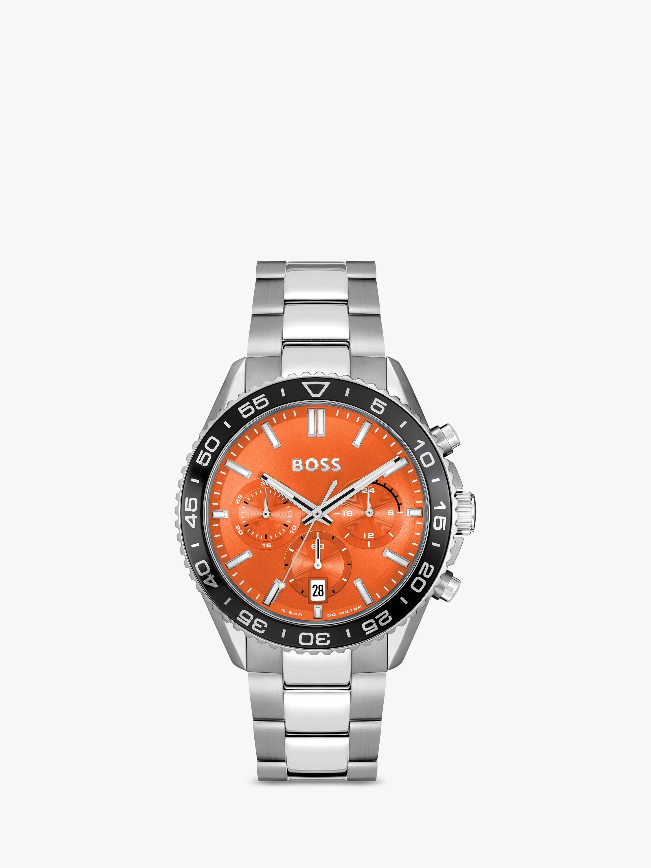 BOSS 1514162 Men s Runner Chronograph Bracelet Strap Watch Silver Orange