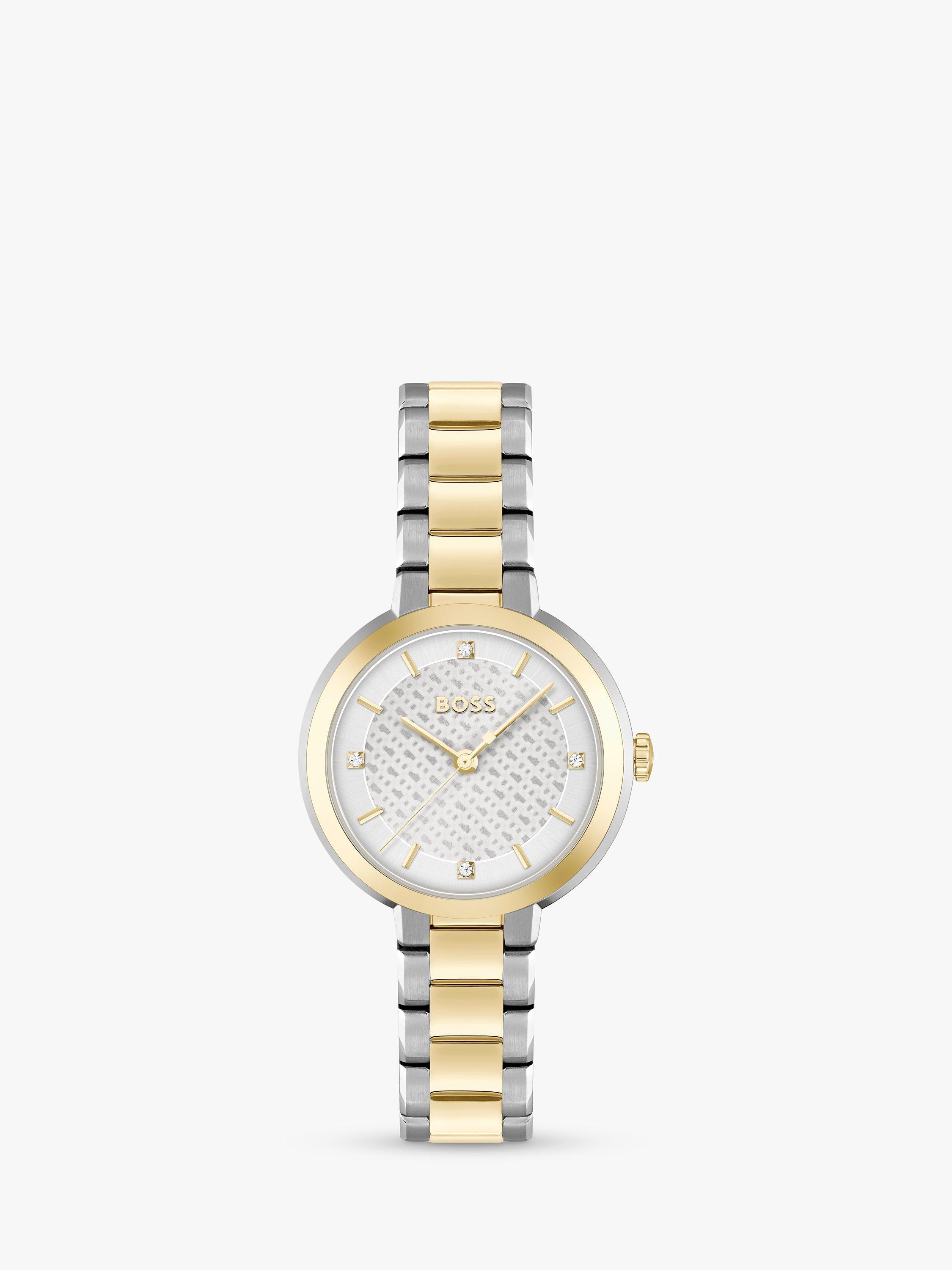 Product image 1 of 6, which shows HUGO BOSS 1502761 Women's Sena Monogram Dial Bracelet Strap Watch, Silver