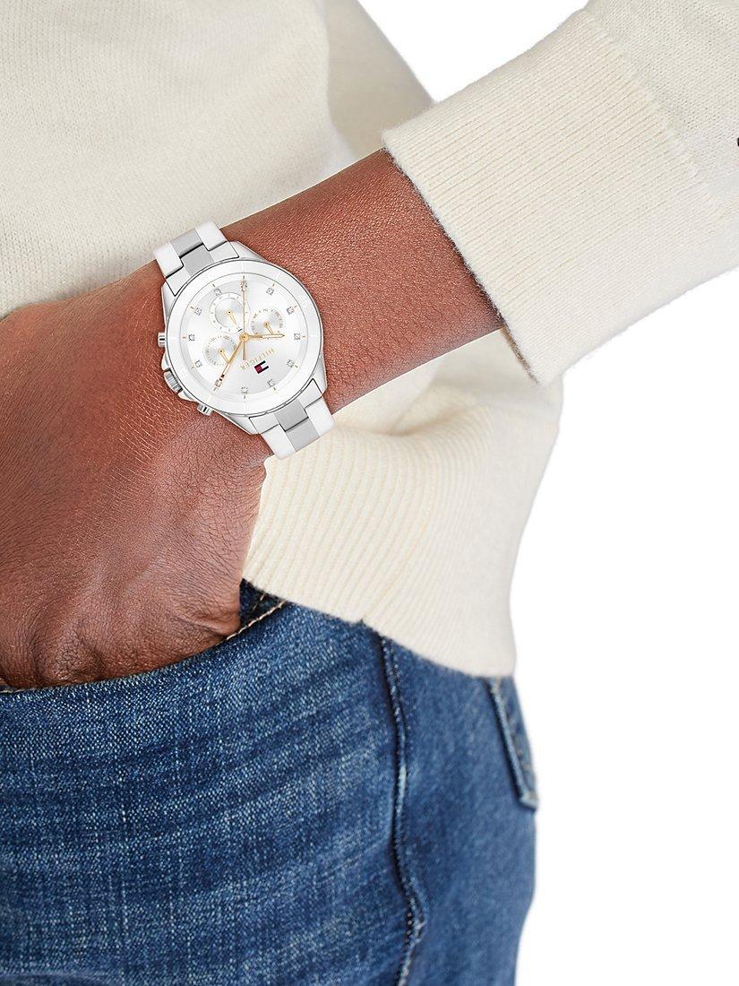Product image 6 of 6, which shows Tommy Hilfiger Women's Sports Luxe Bracelet Strap Watch, Silver/White