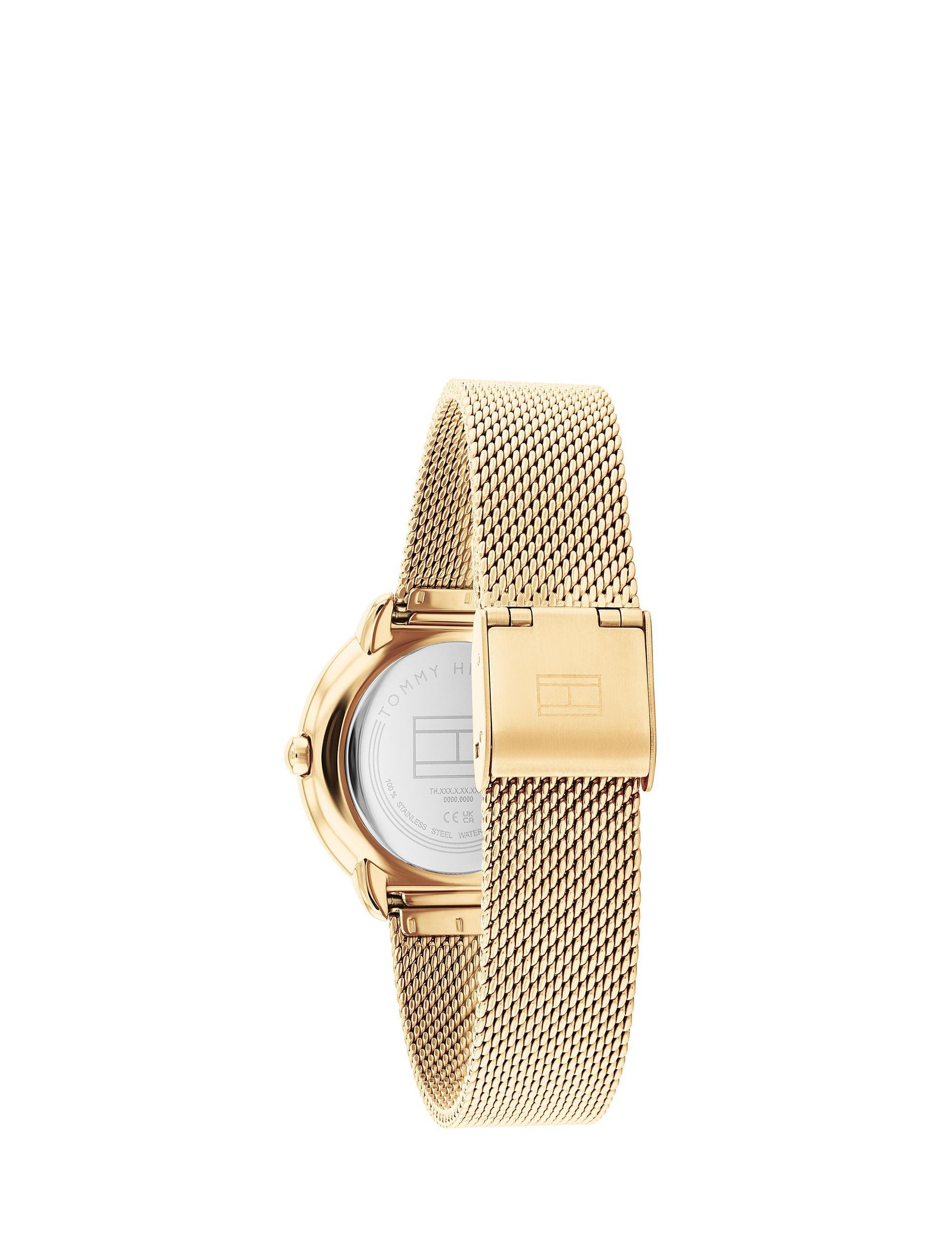 Product image 3 of 7, which shows Tommy Hilfiger Women's Crystal Bezel Mesh Strap Watch, Gold