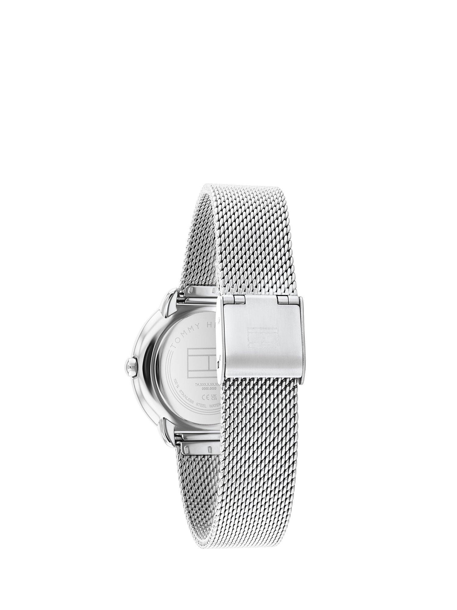 Product image 3 of 6, which shows Tommy Hilfiger Women's Crystal Bezel Mesh Strap Watch, Silver