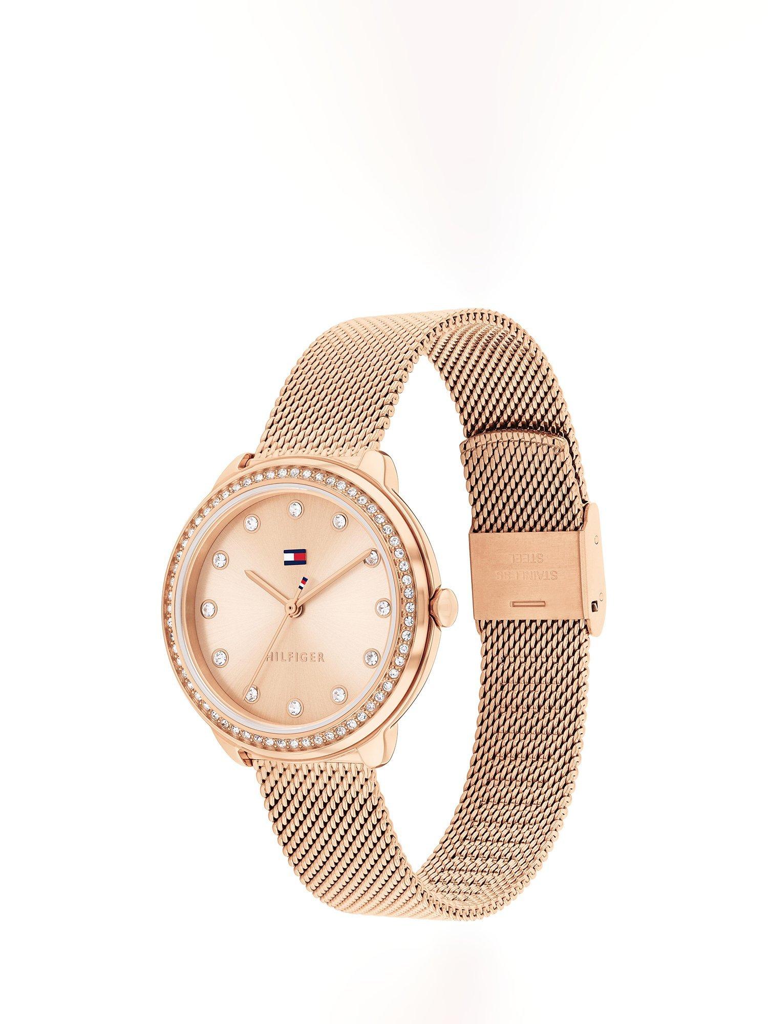 Product image 2 of 6, which shows Tommy Hilfiger Women's Crystal Bezel Mesh Strap Watch, Rose Gold