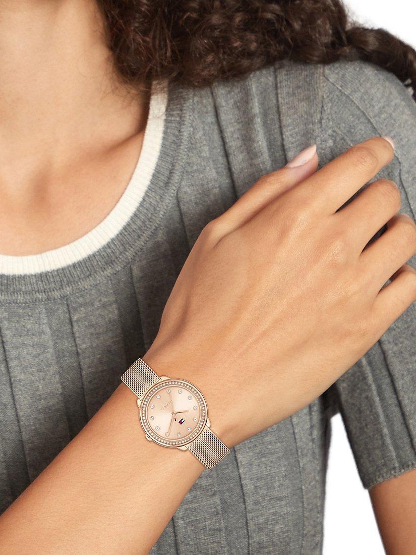 Product image 6 of 6, which shows Tommy Hilfiger Women's Crystal Bezel Mesh Strap Watch, Rose Gold