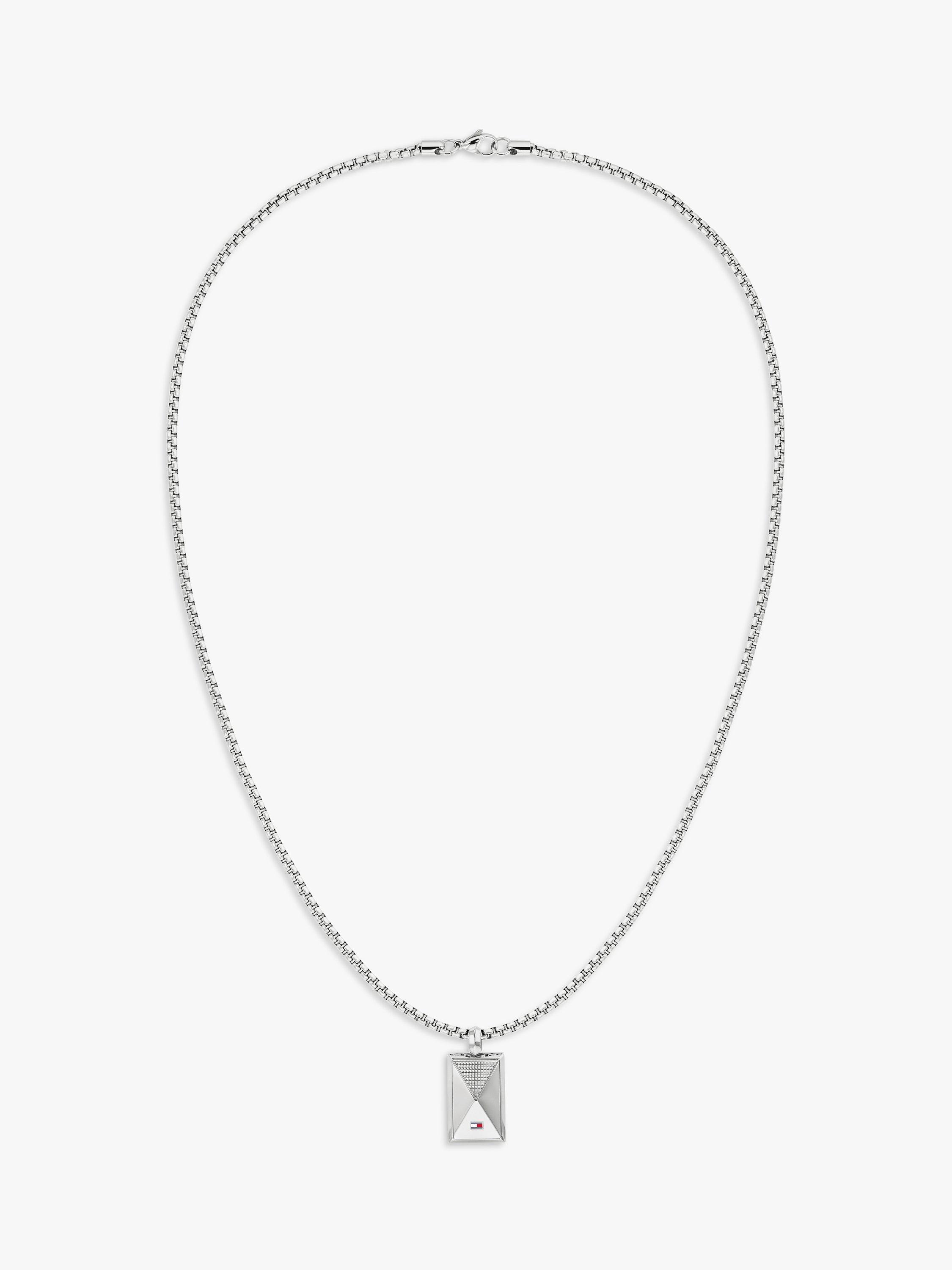 Product image 1 of 5, which shows Tommy Hilfiger Men's Flag Pendant Neklace, Silver