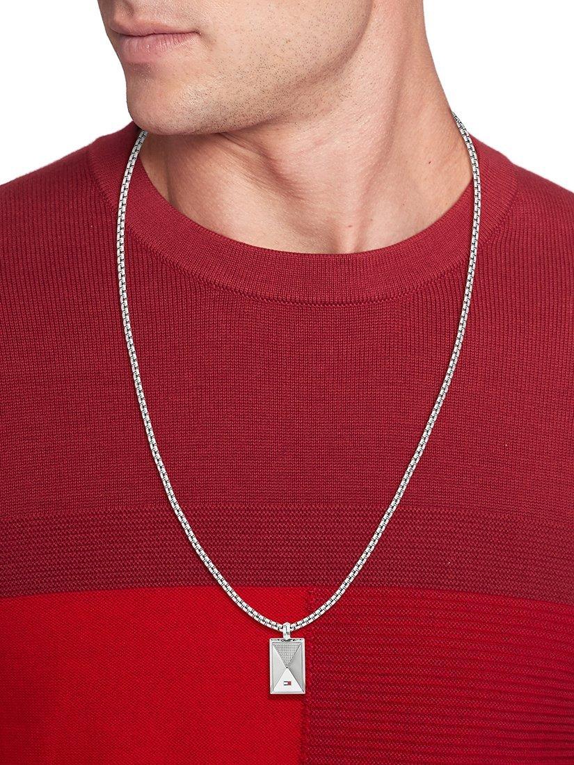 Product image 5 of 5, which shows Tommy Hilfiger Men's Flag Pendant Neklace, Silver