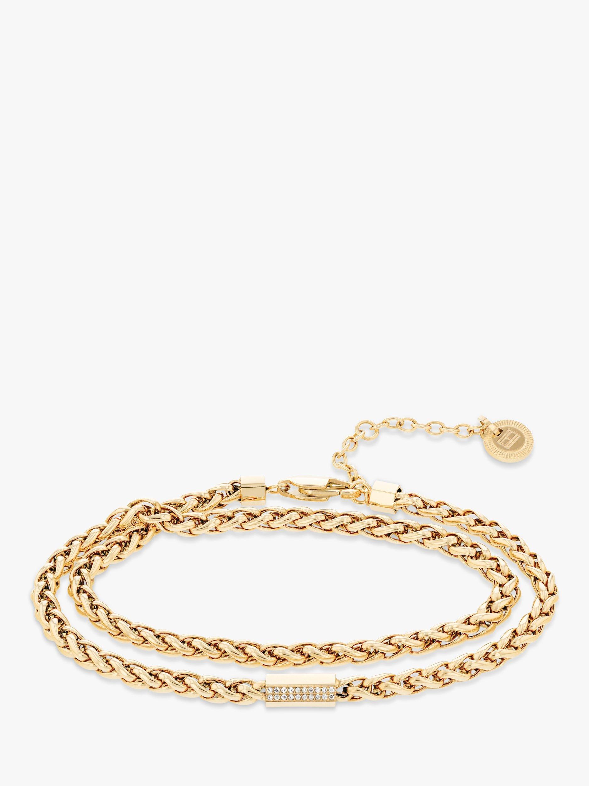 Product image 1 of 4, which shows Tommy Hilfiger Crystal Detail Snake Chain Bracelet, Gold