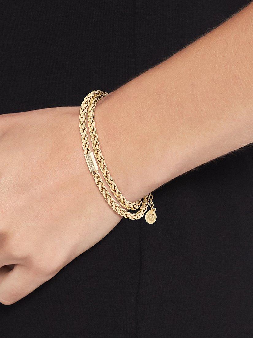 Product image 4 of 4, which shows Tommy Hilfiger Crystal Detail Snake Chain Bracelet, Gold