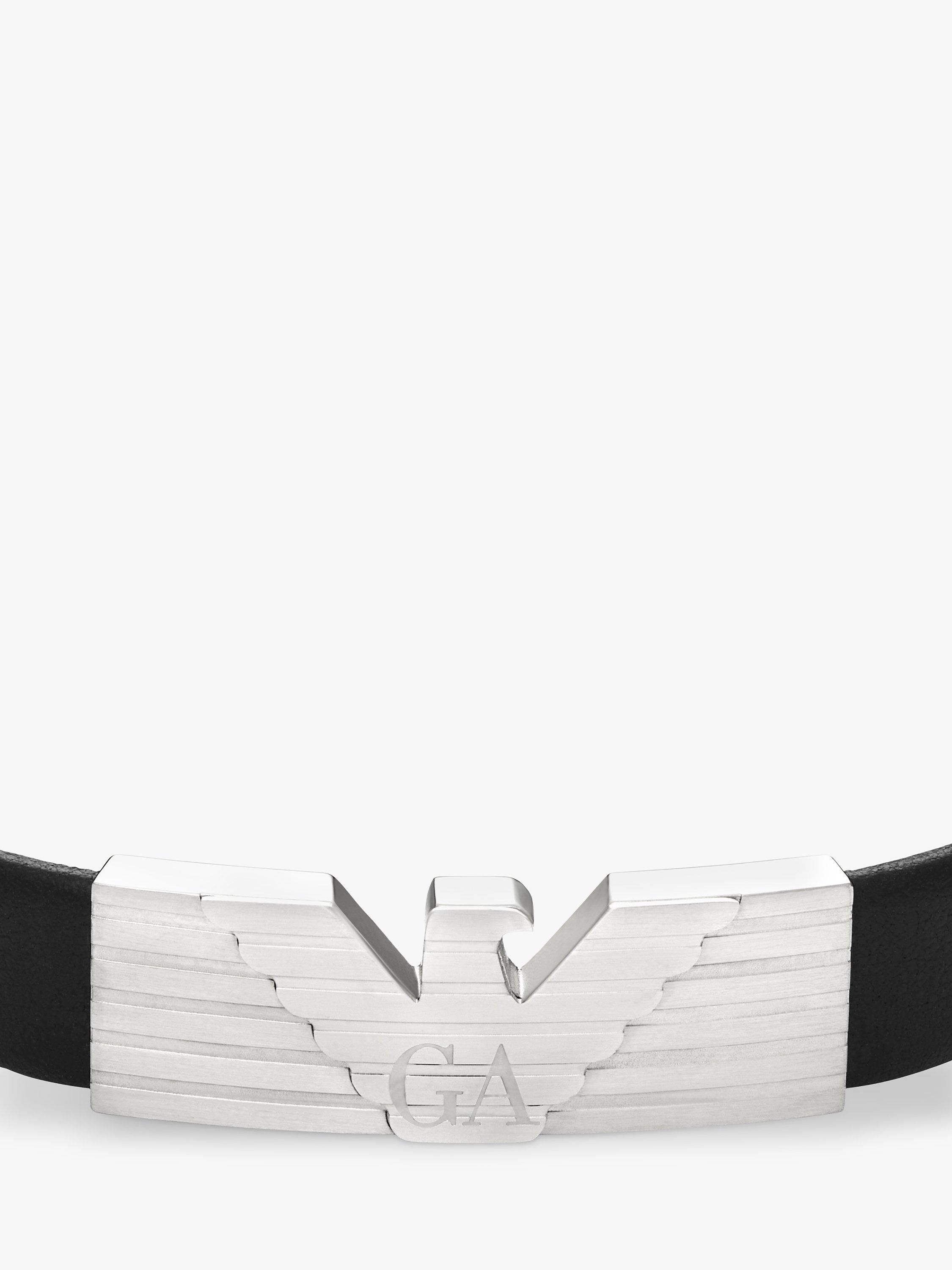 Product image 2 of 3, which shows Emporio Armani Men's ID Leather Bracelet, Black/Silver