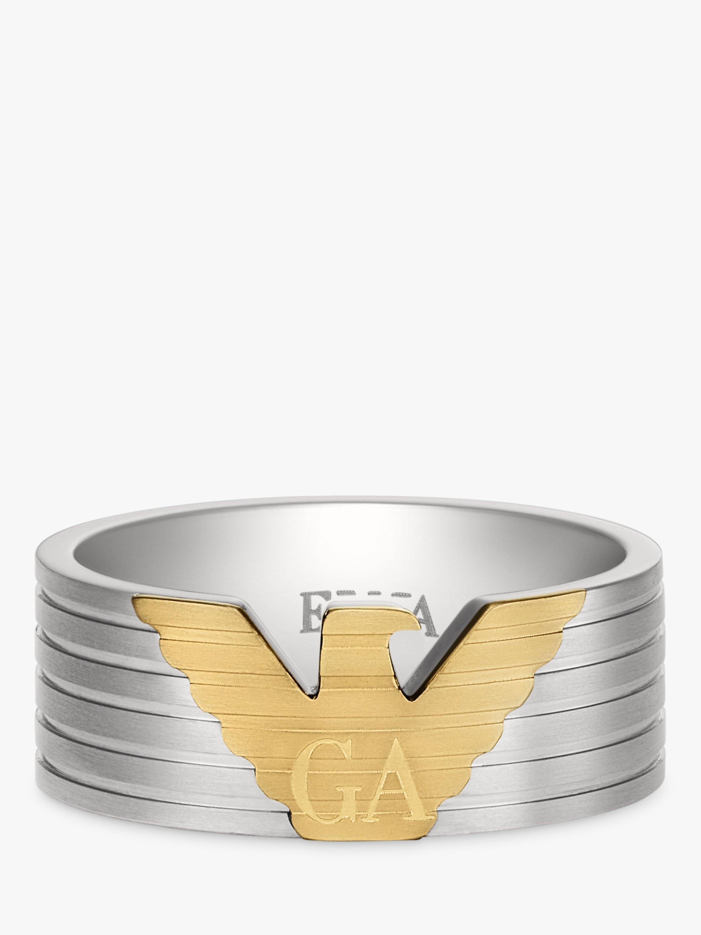 Product image 2 of 3, which shows Emporio Armani Men's Eagle Logo Ring, Silver/Gold