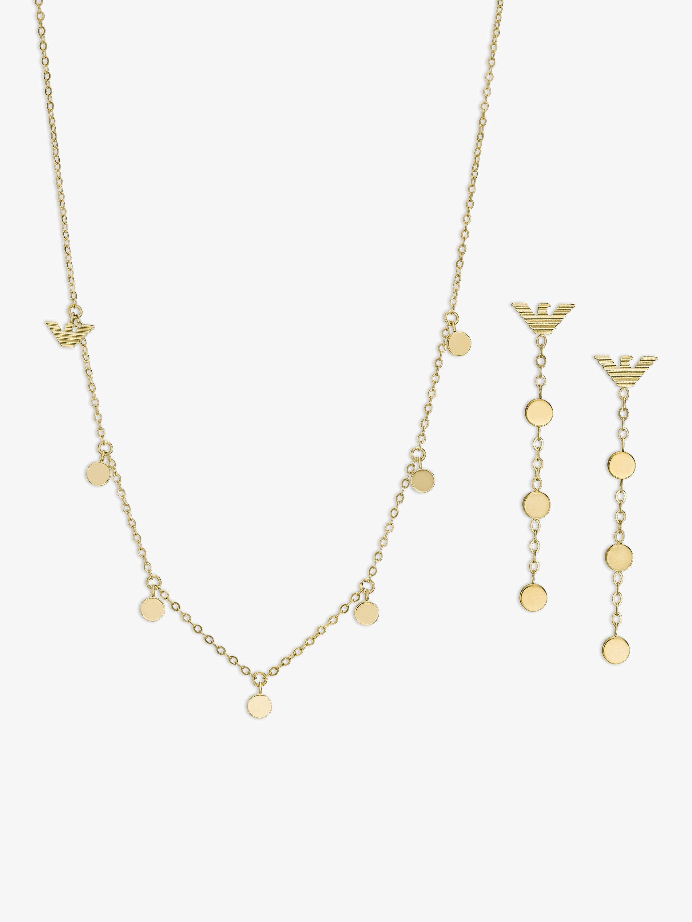 Product image 1 of 5, which shows Emporio Armani Eagle Logo Necklace and Drop Earring Jewellery Set, Gold