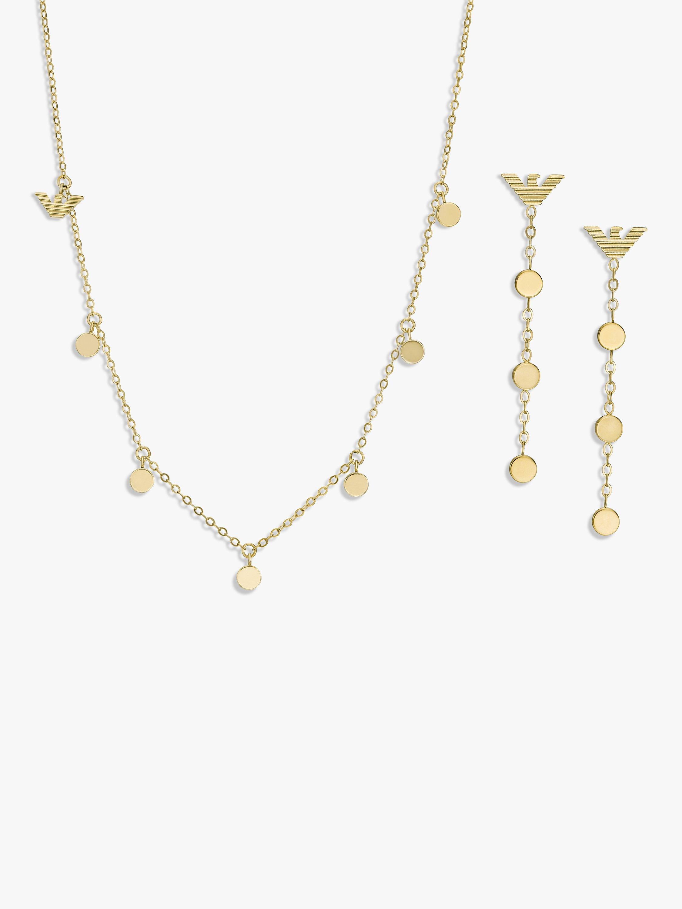 Product image 2 of 5, which shows Emporio Armani Eagle Logo Necklace and Drop Earring Jewellery Set, Gold