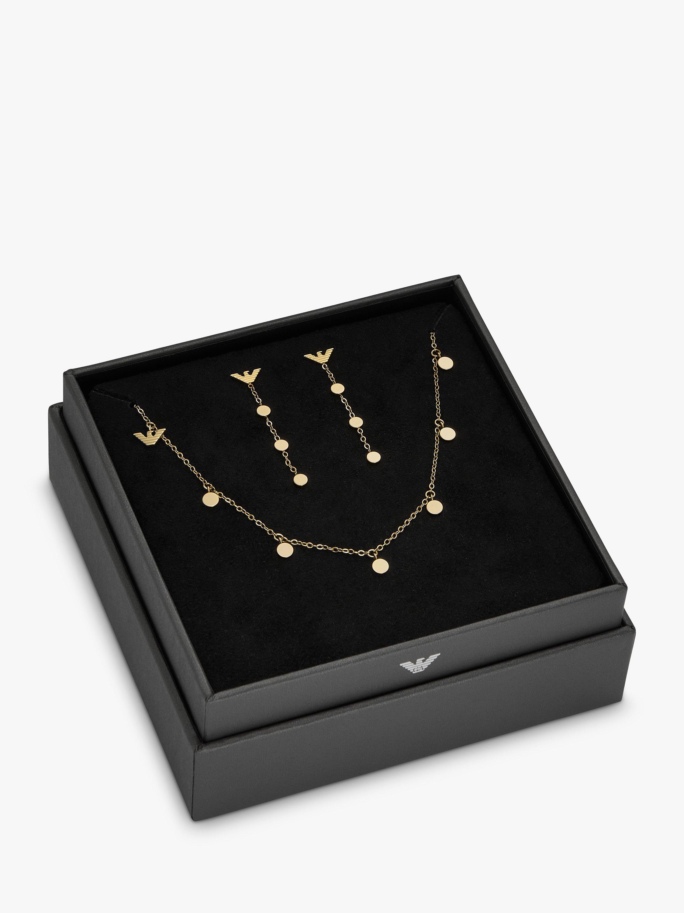 Product image 3 of 5, which shows Emporio Armani Eagle Logo Necklace and Drop Earring Jewellery Set, Gold