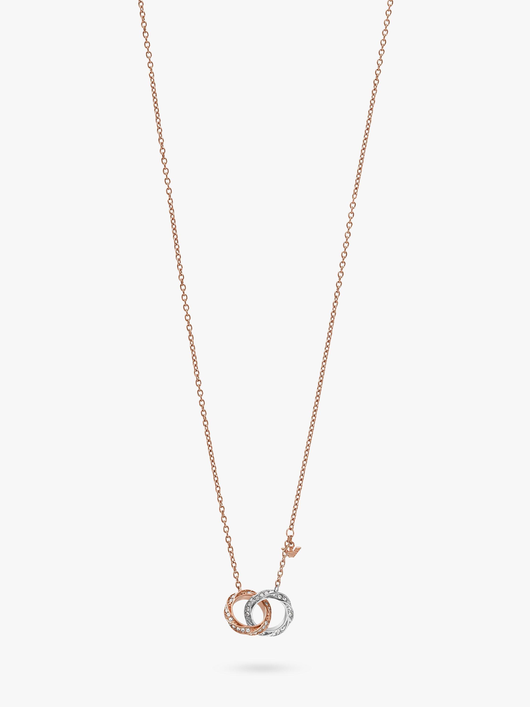 Product image 1 of 3, which shows Emporio Armani Crystal Circle Link Pendant Necklace, Rose Gold/Silver