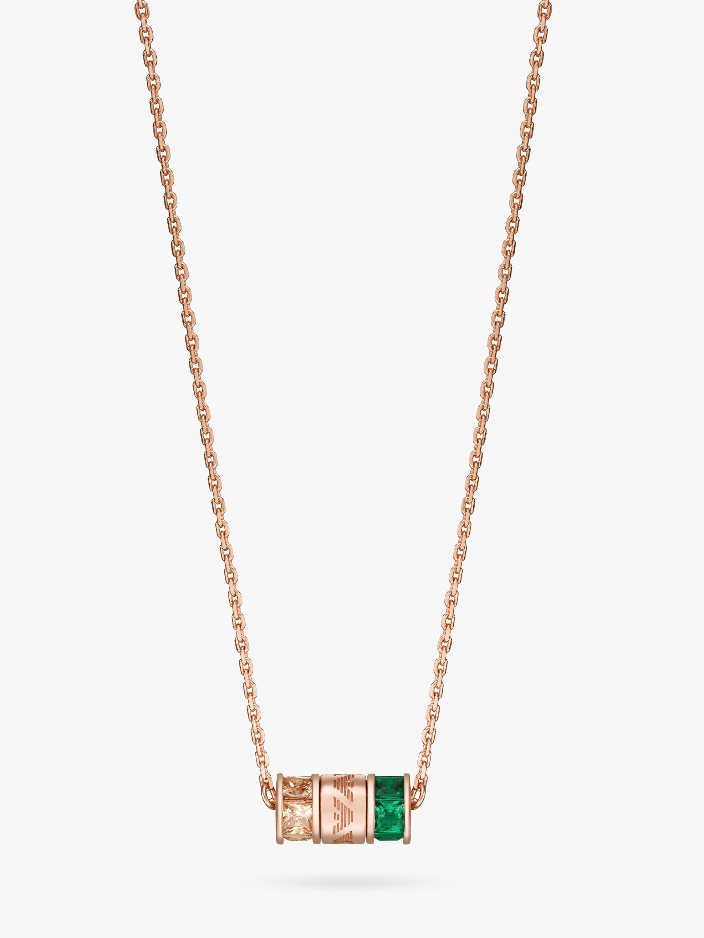 Emporio Armani Logo Barrel Bead Necklace, Rose Gold