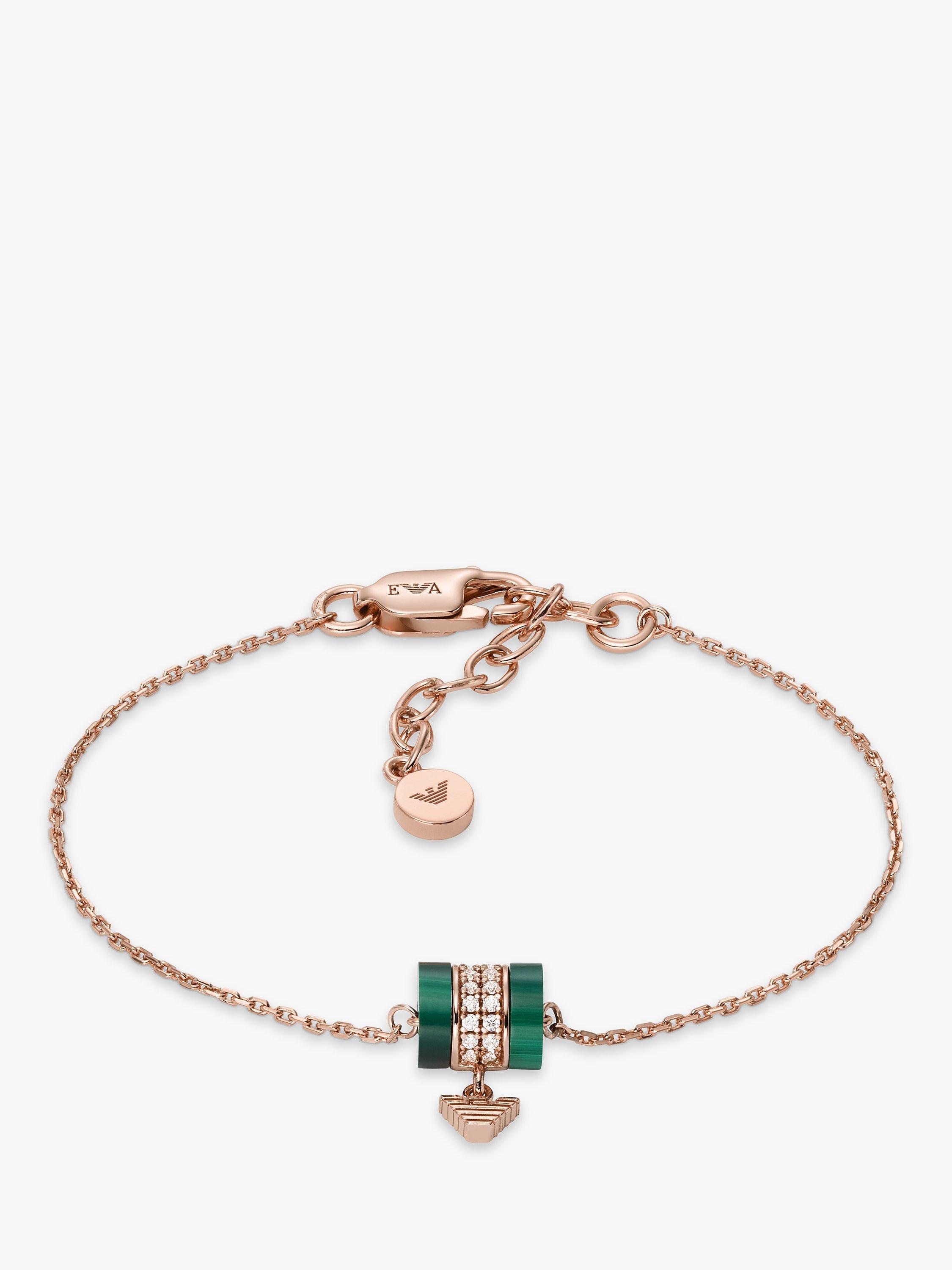Product image 1 of 3, which shows Emporio Armani Logo Malachite Charm Bracelet, Rose Gold