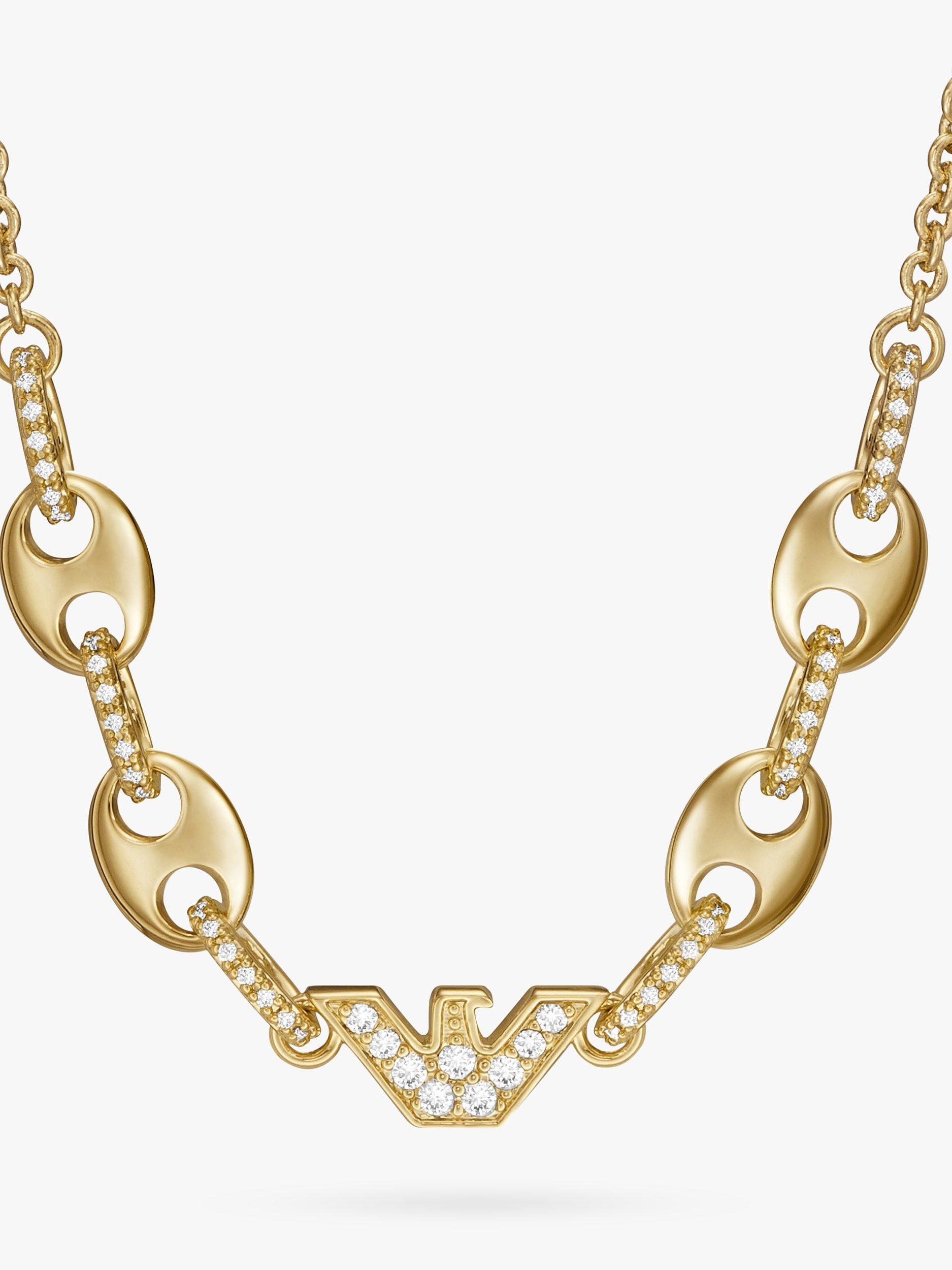 Product image 2 of 4, which shows Emporio Armani Logo Cubic Zirconia Pendant Necklace, Gold