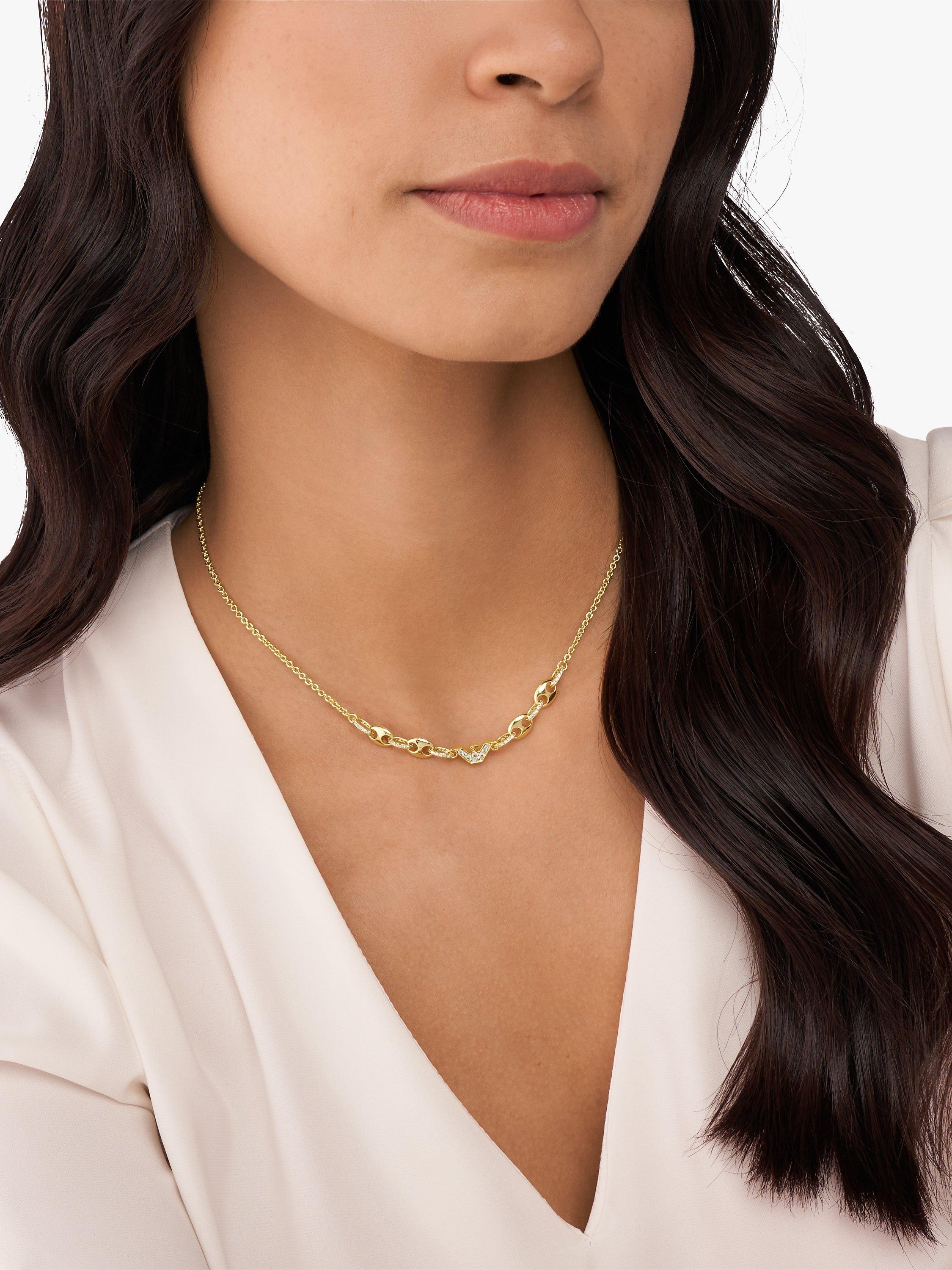 Product image 3 of 4, which shows Emporio Armani Logo Cubic Zirconia Pendant Necklace, Gold