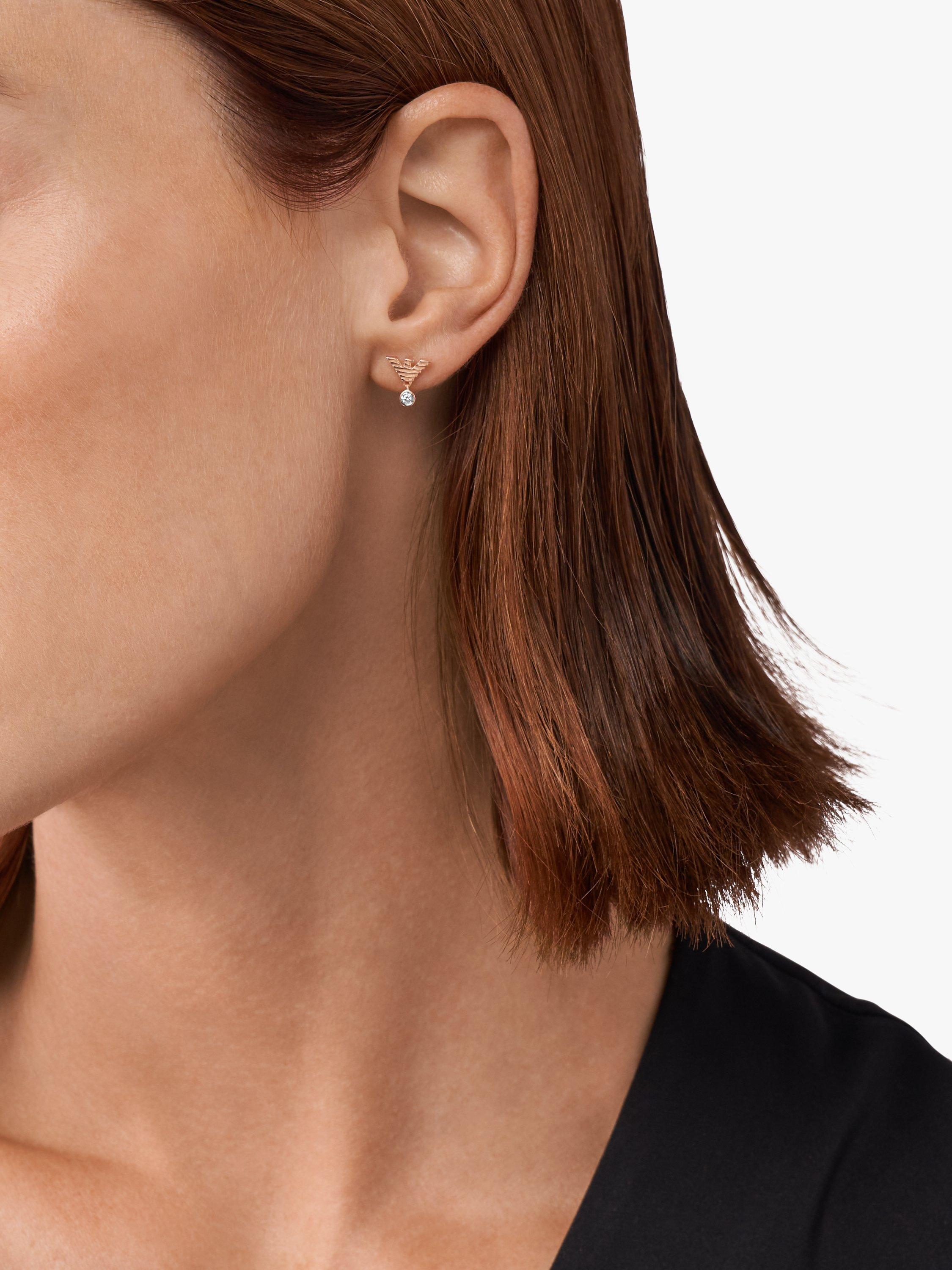 Product image 3 of 3, which shows Emporio Armani Logo Stud Earrings, Rose Gold