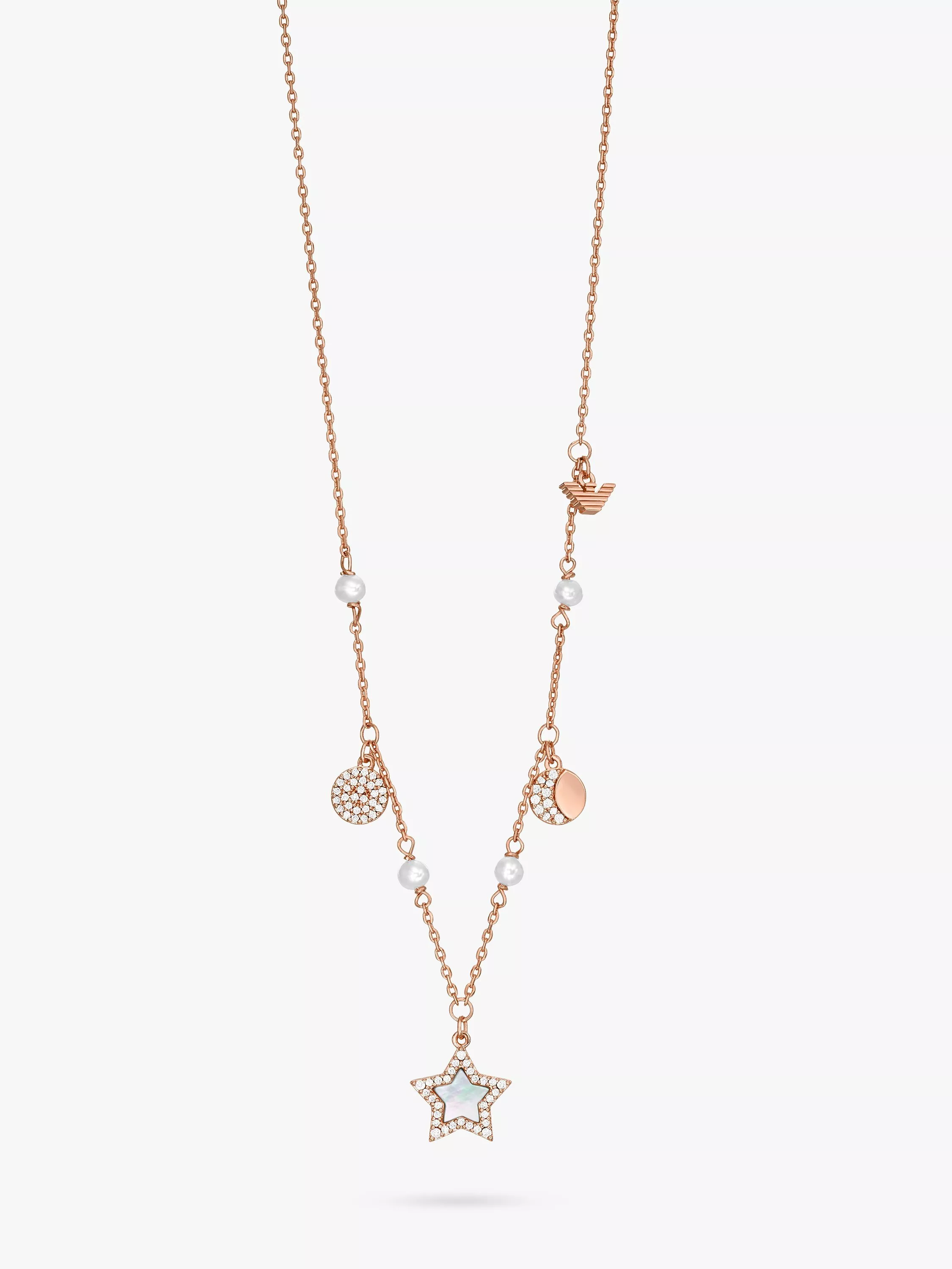 Emporio Armani Star Pearl Multi Charm Necklace Rose Gold