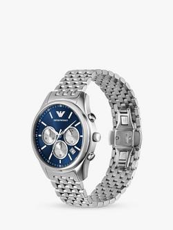 Emporio Armani Men's Chronograph Bracelet Strap Watch - view 2, Silver/Blue Ar11582