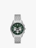 Emporio Armani Men's Chronograph Bracelet Strap Watch, Silver/Green AR1581