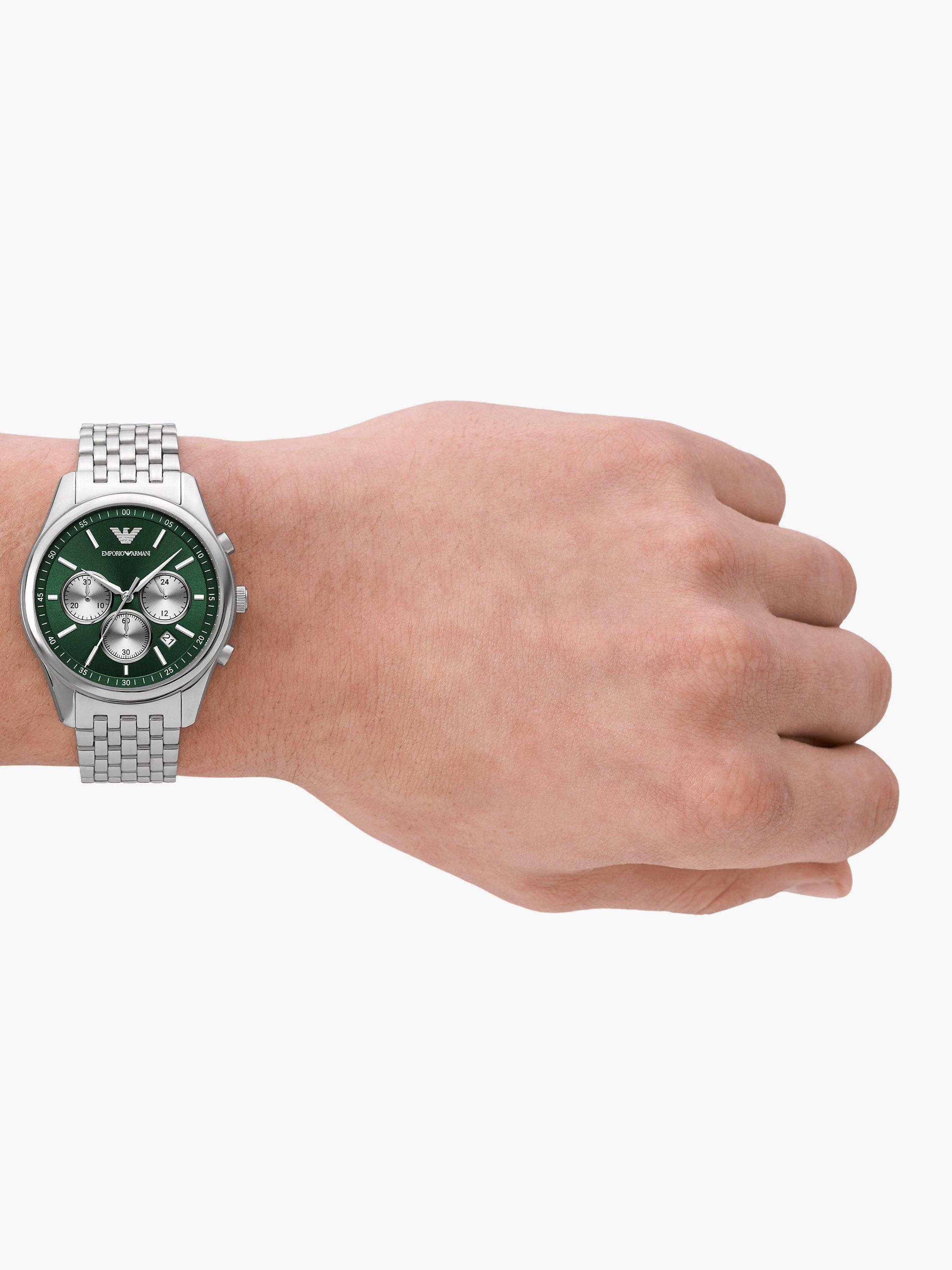Product image 3 of 6, which shows Emporio Armani Men's Chronograph Bracelet Strap Watch, Silver/Green AR1581