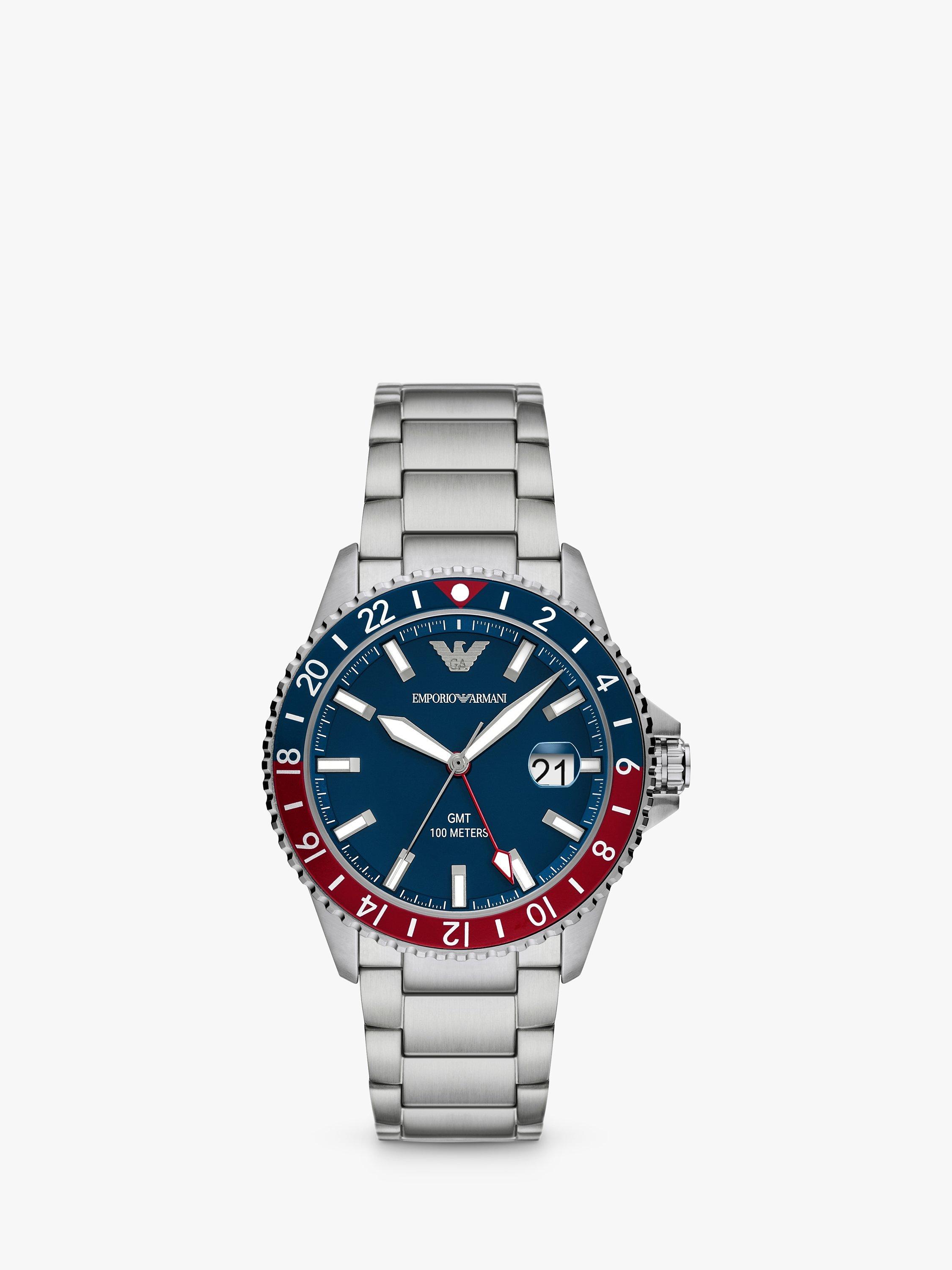 Product image 1 of 6, which shows Emporio Armani Men's Enamel Dial Bracelet Strap Watch, Silver/Blue AR11590
