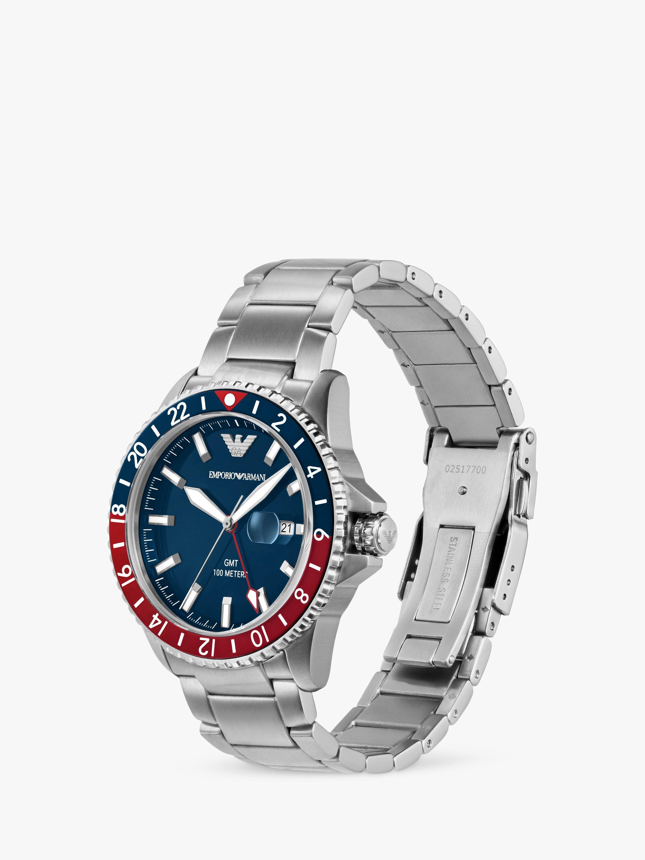 Product image 2 of 6, which shows Emporio Armani Men's Enamel Dial Bracelet Strap Watch, Silver/Blue AR11590