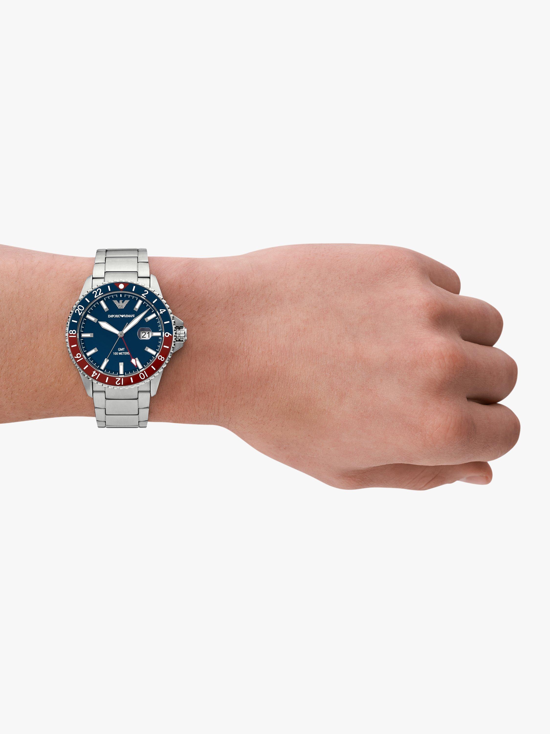 Product image 3 of 6, which shows Emporio Armani Men's Enamel Dial Bracelet Strap Watch, Silver/Blue AR11590