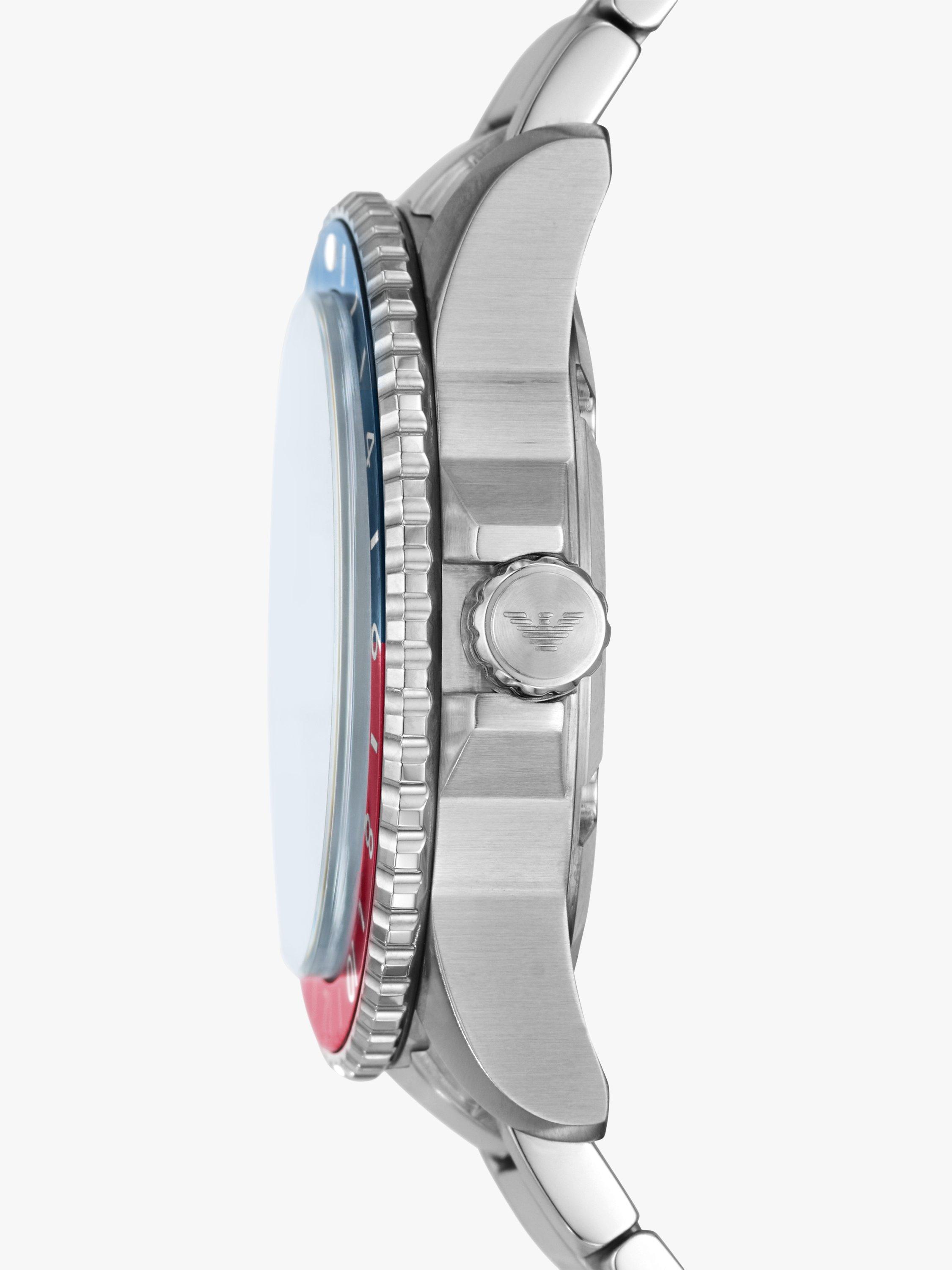 Product image 4 of 6, which shows Emporio Armani Men's Enamel Dial Bracelet Strap Watch, Silver/Blue AR11590
