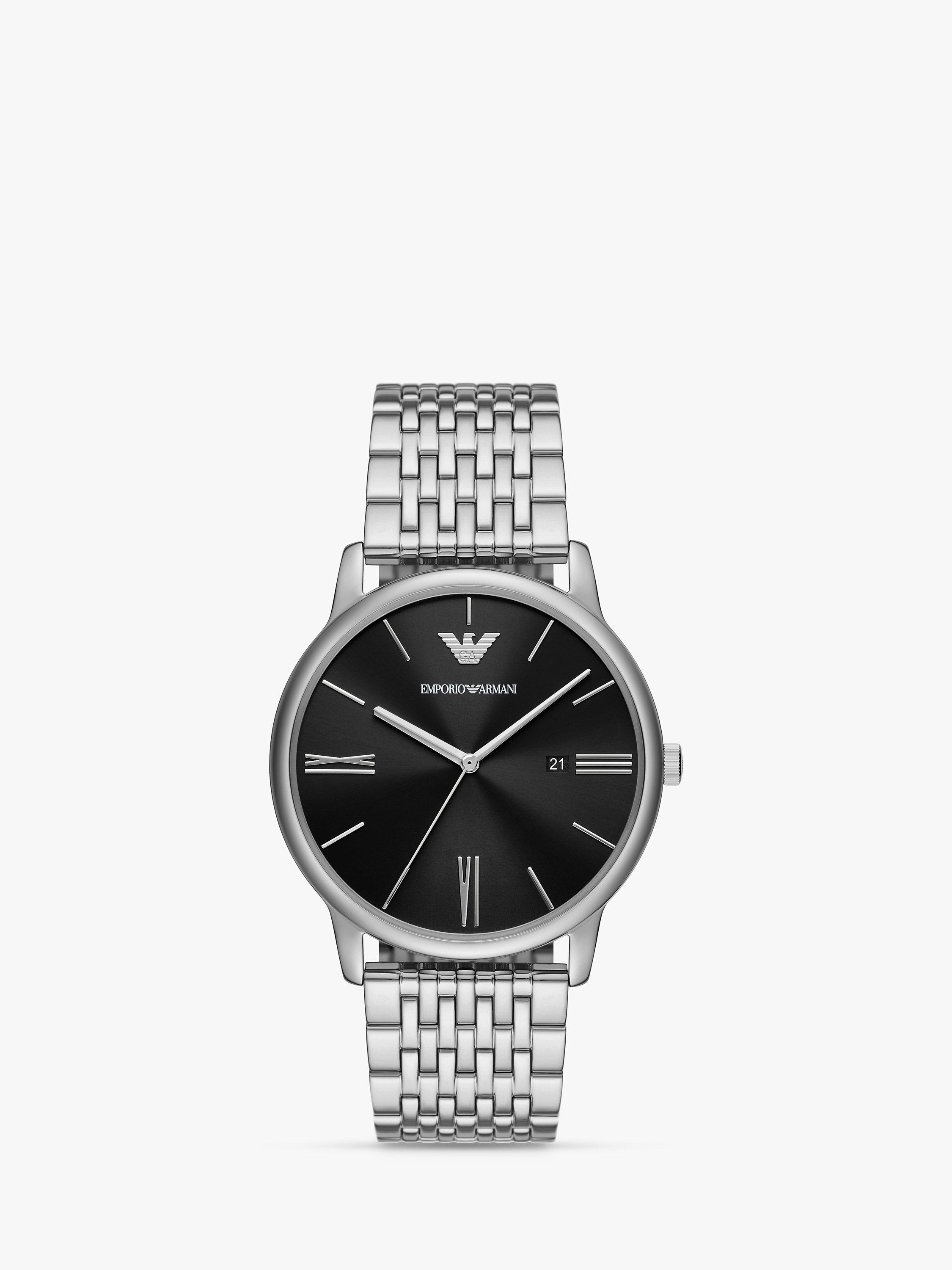 Emporio Armani Men's Sunray Dial Bracelet Strap Watch, Silver/Black AR11600