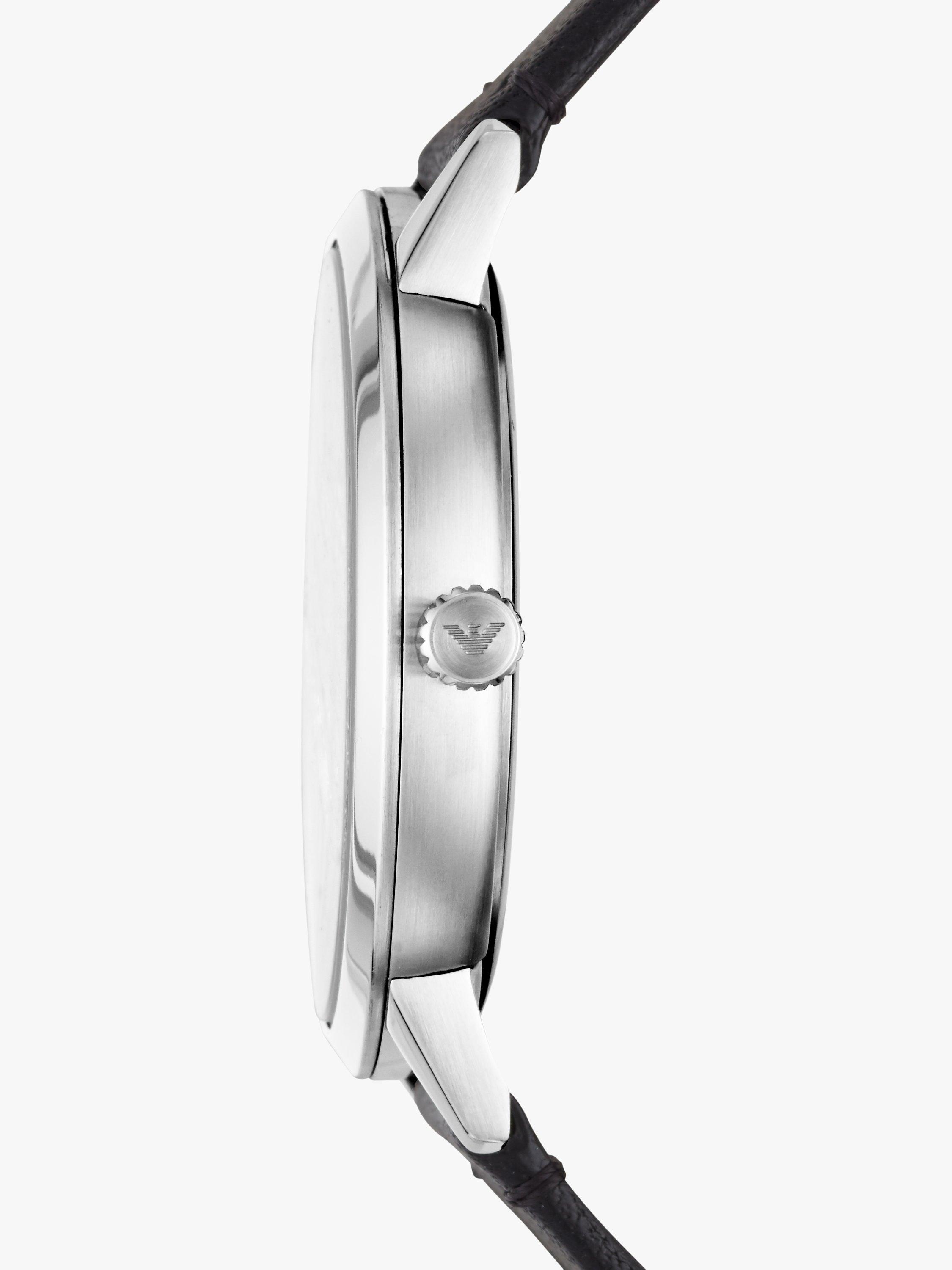 Product image 3 of 4, which shows Emporio Armani AR11193 Men's Date Leather Strap Watch, Silver/Black