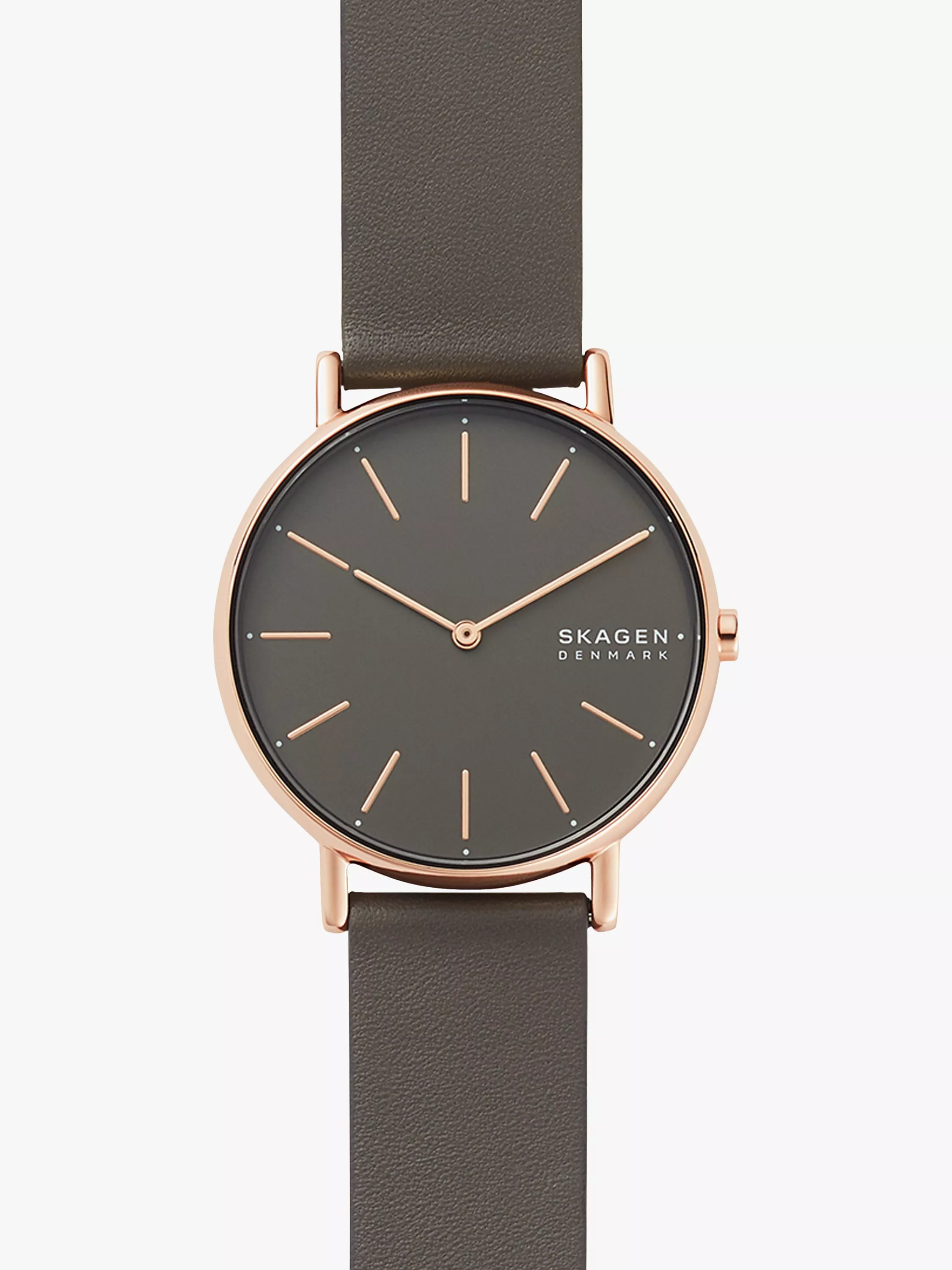 Skagen Women s Signatur Leather Strap Watch Rose Gold Grey
