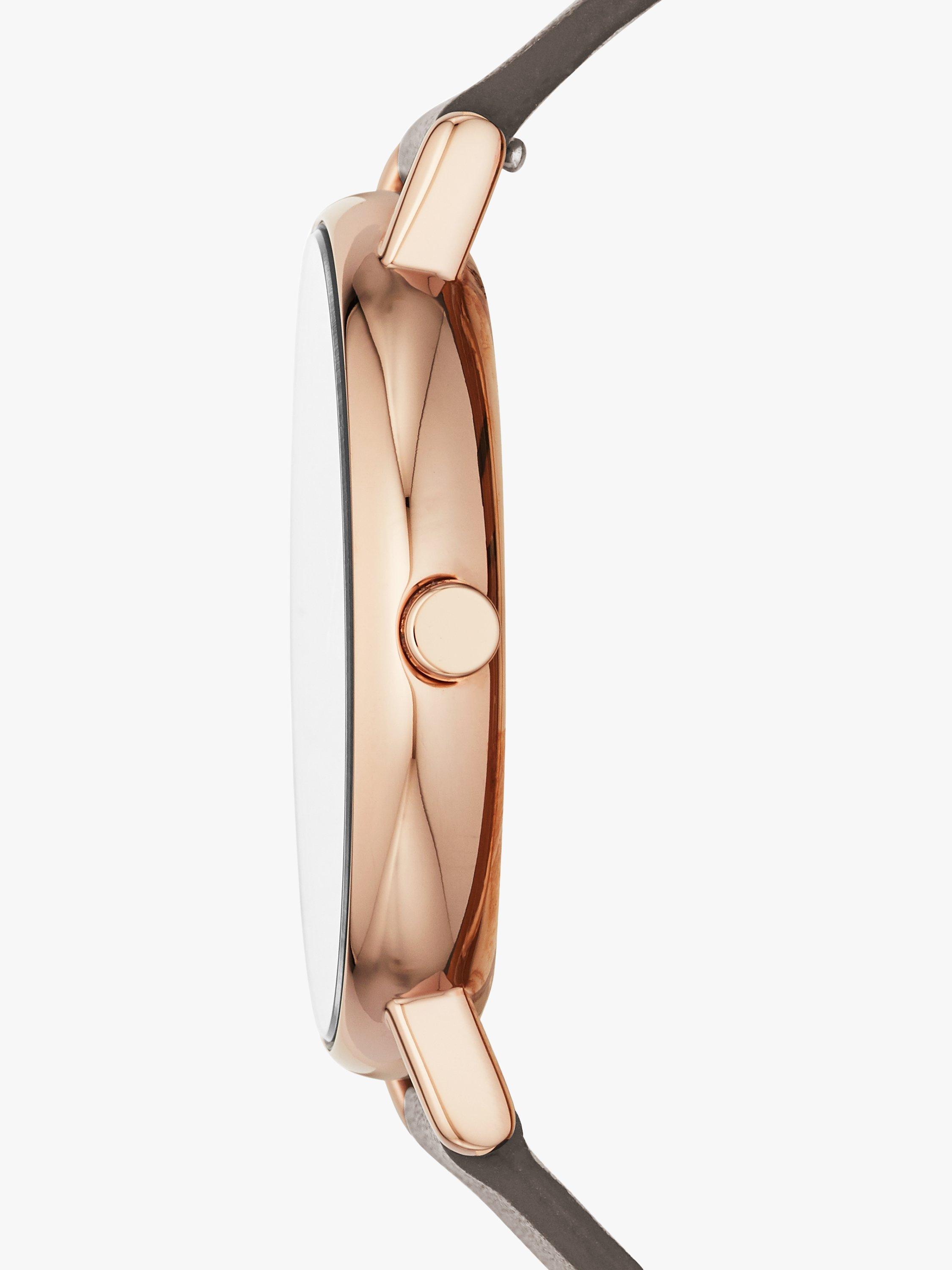 Product image 5 of 10, which shows Skagen Women's Signatur Leather Strap Watch, Rose Gold/Grey