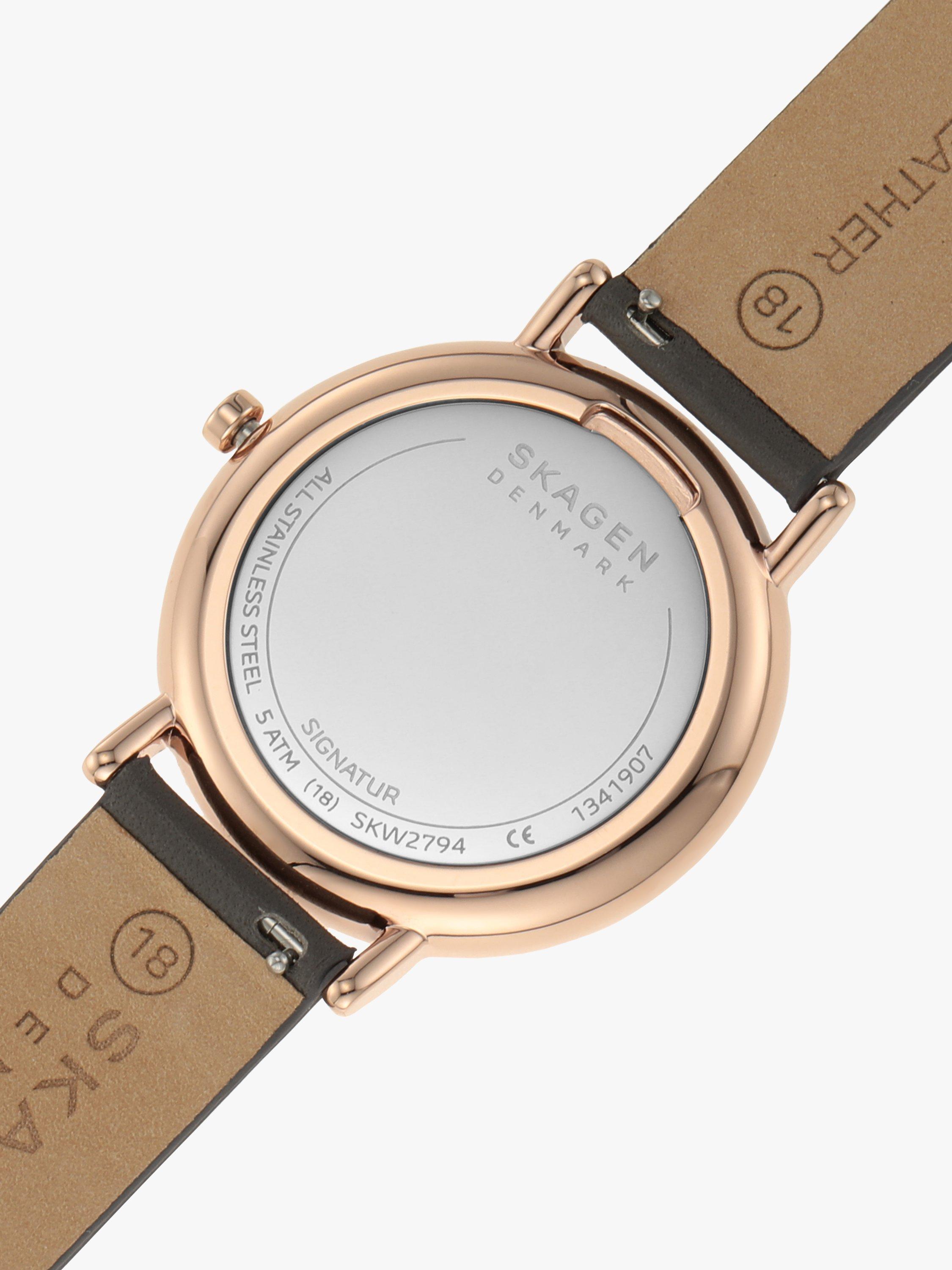 Product image 7 of 10, which shows Skagen Women's Signatur Leather Strap Watch, Rose Gold/Grey