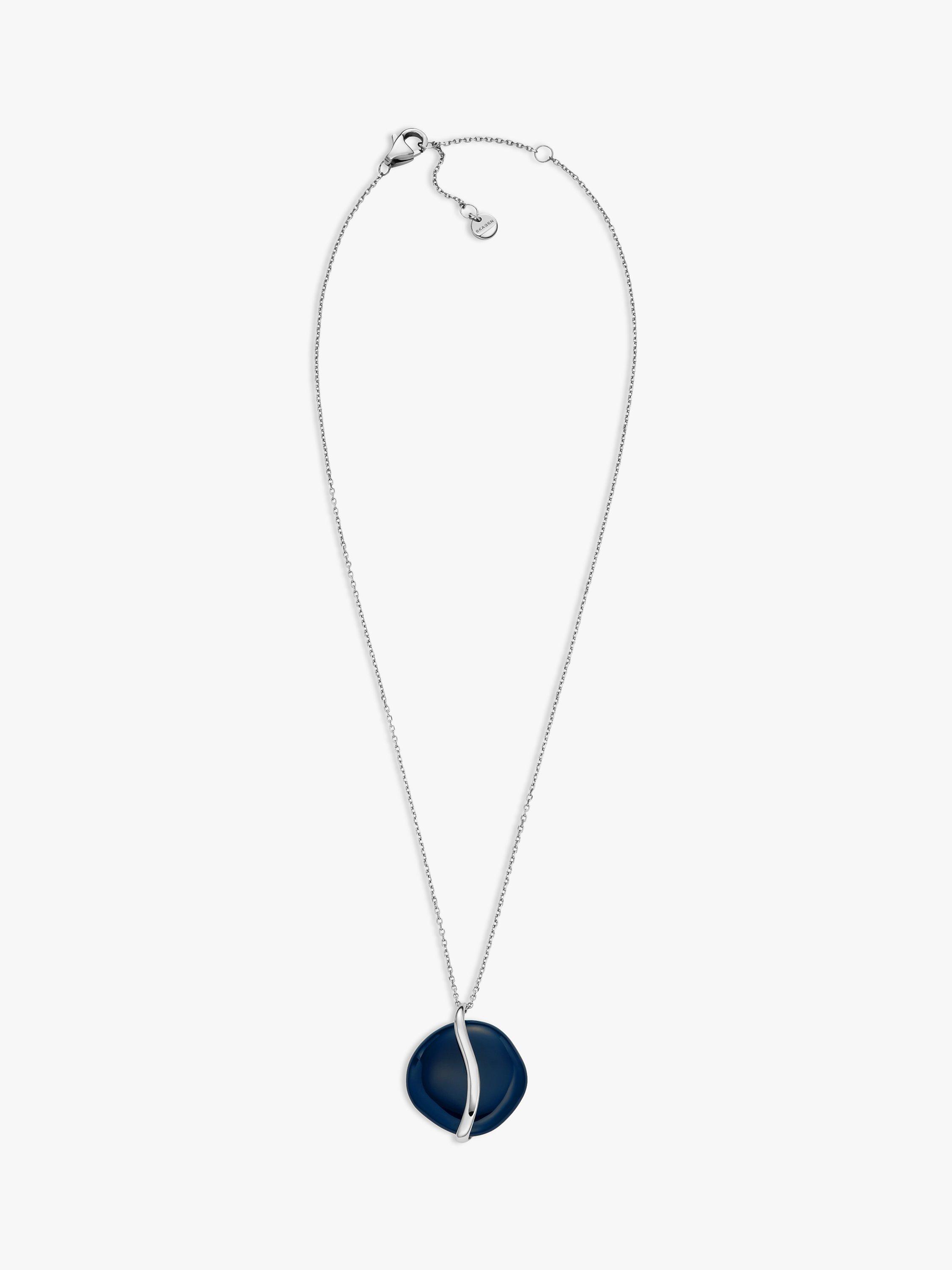 Product image 2 of 6, which shows Skagen Glass Stone Wave Pendant Necklace, Silver/Blue