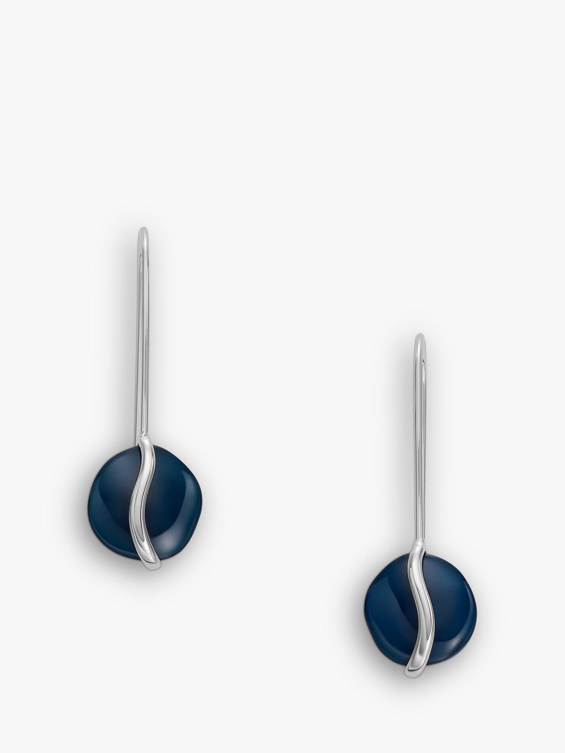 Product image 2 of 6, which shows Skagen Glass Stone Wave Drop Earrings, Silver/Blue