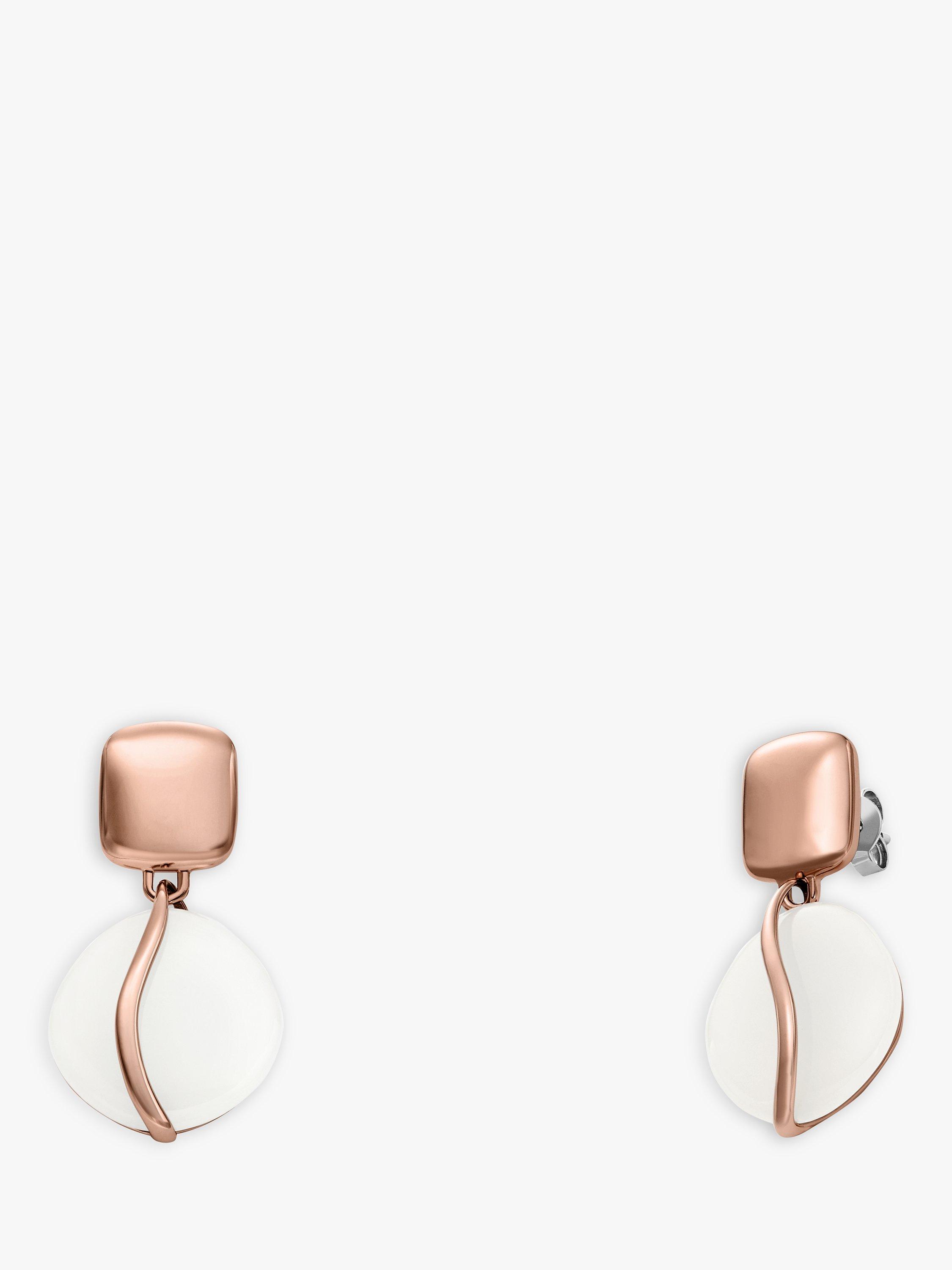 Skagen Stone Glass Drop Earrings Rose Gold White