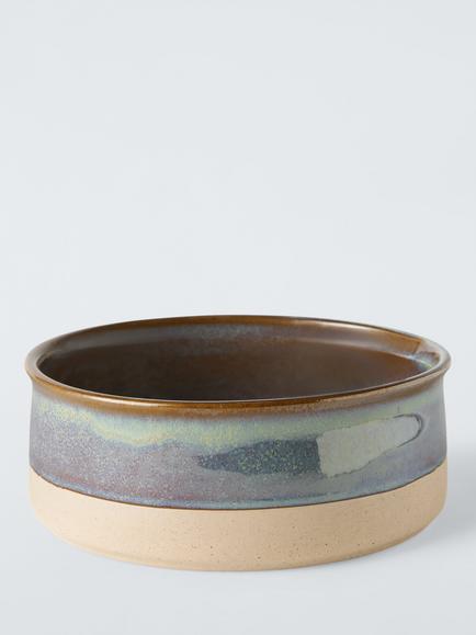 John Lewis Stoneware Dog Bowl, Large, Green/Multi, Green Multi Green