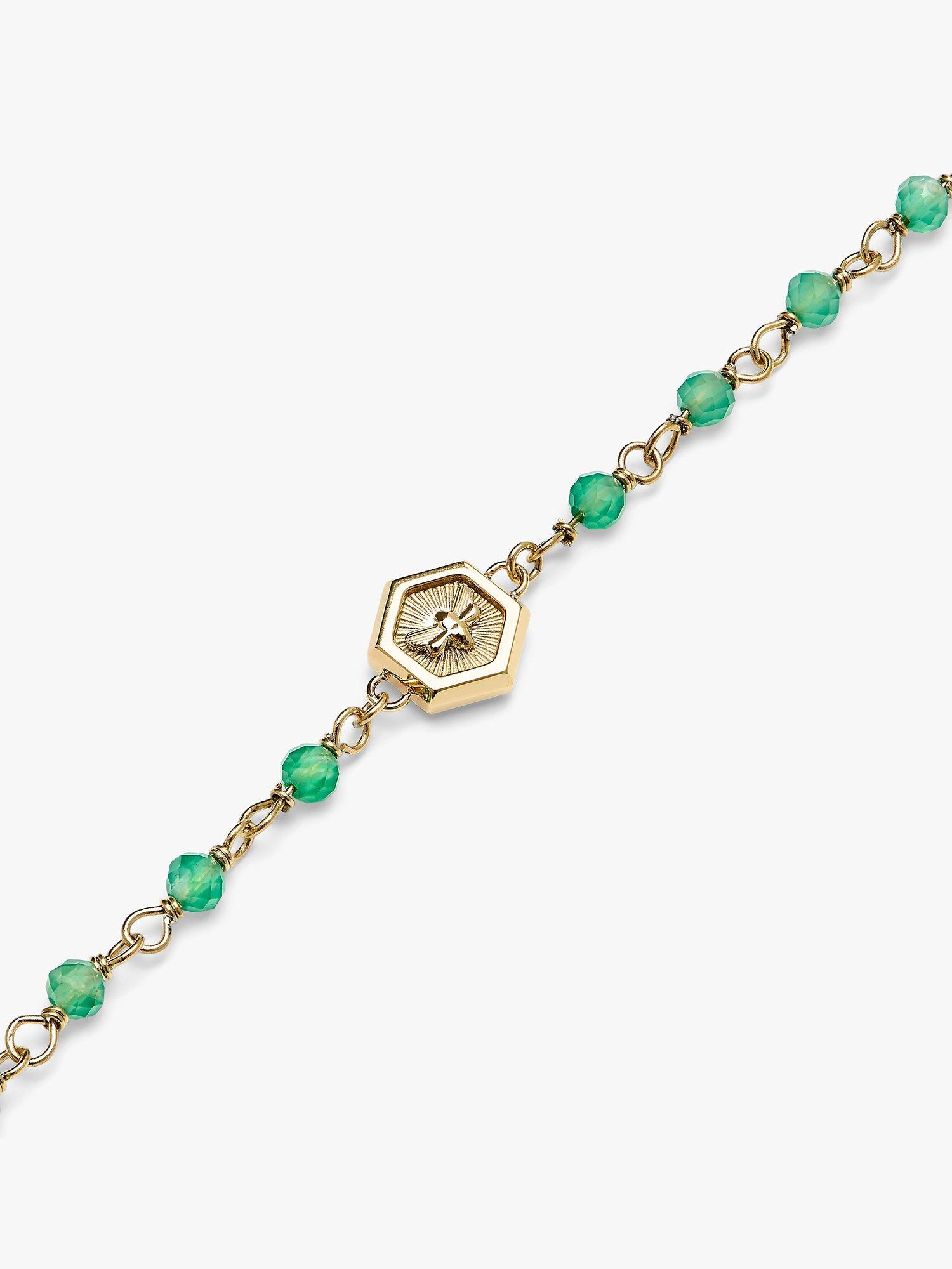 Product image 2 of 6, which shows Olivia Burton Beaded Agate Charm Bracelet, Gold/Green