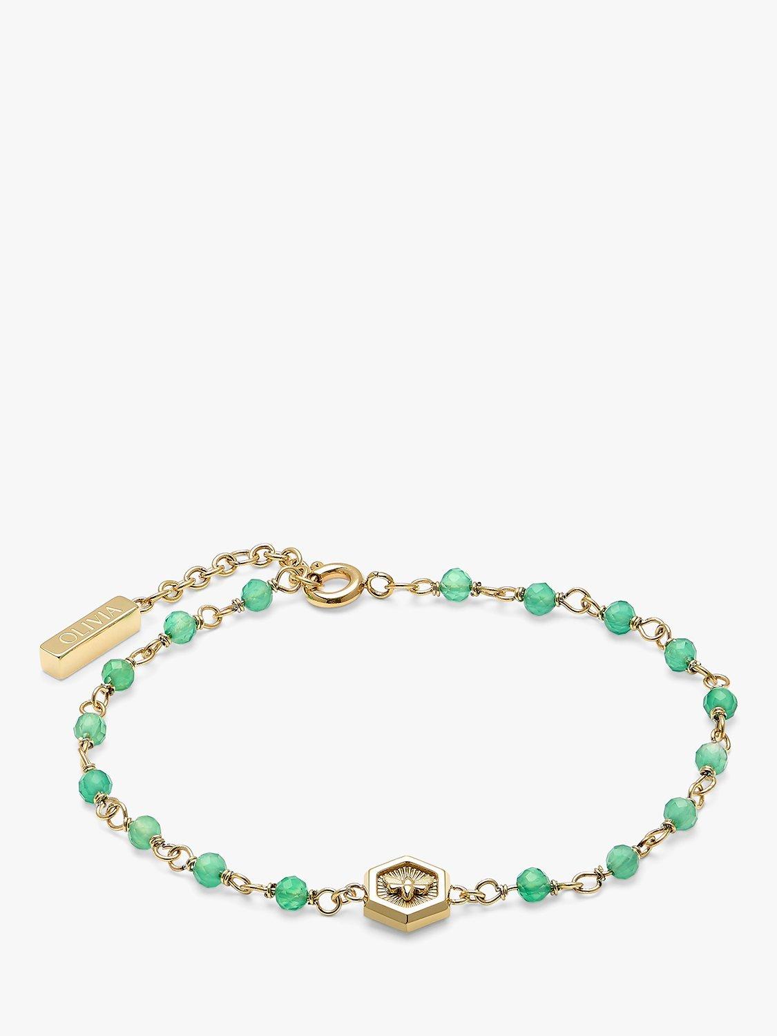 Product image 3 of 6, which shows Olivia Burton Beaded Agate Charm Bracelet, Gold/Green