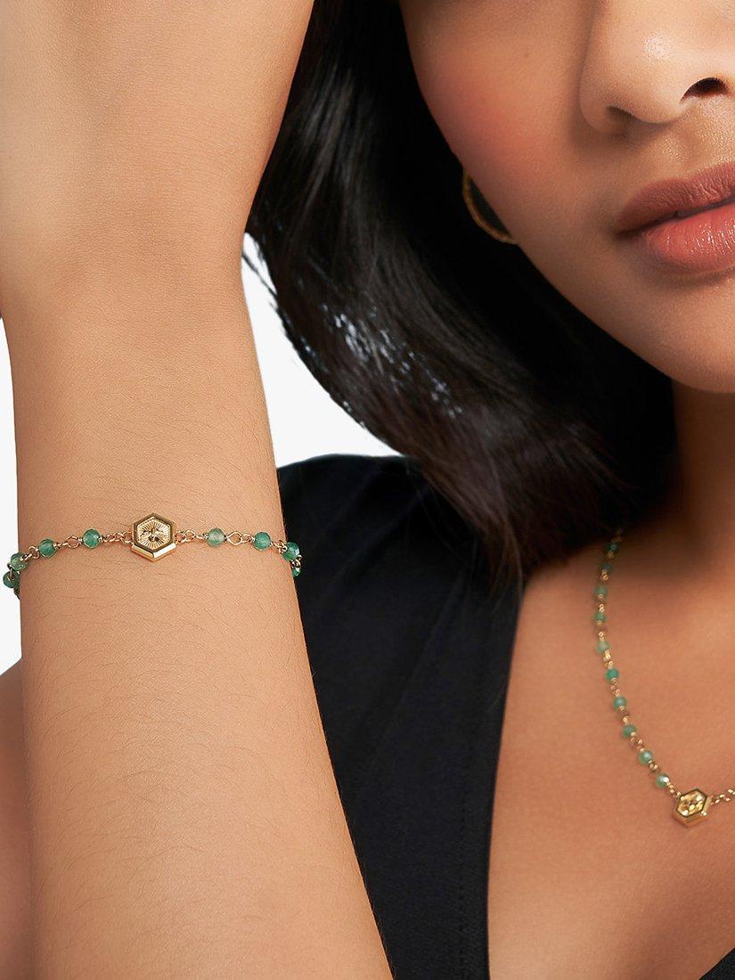 Product image 4 of 6, which shows Olivia Burton Beaded Agate Charm Bracelet, Gold/Green