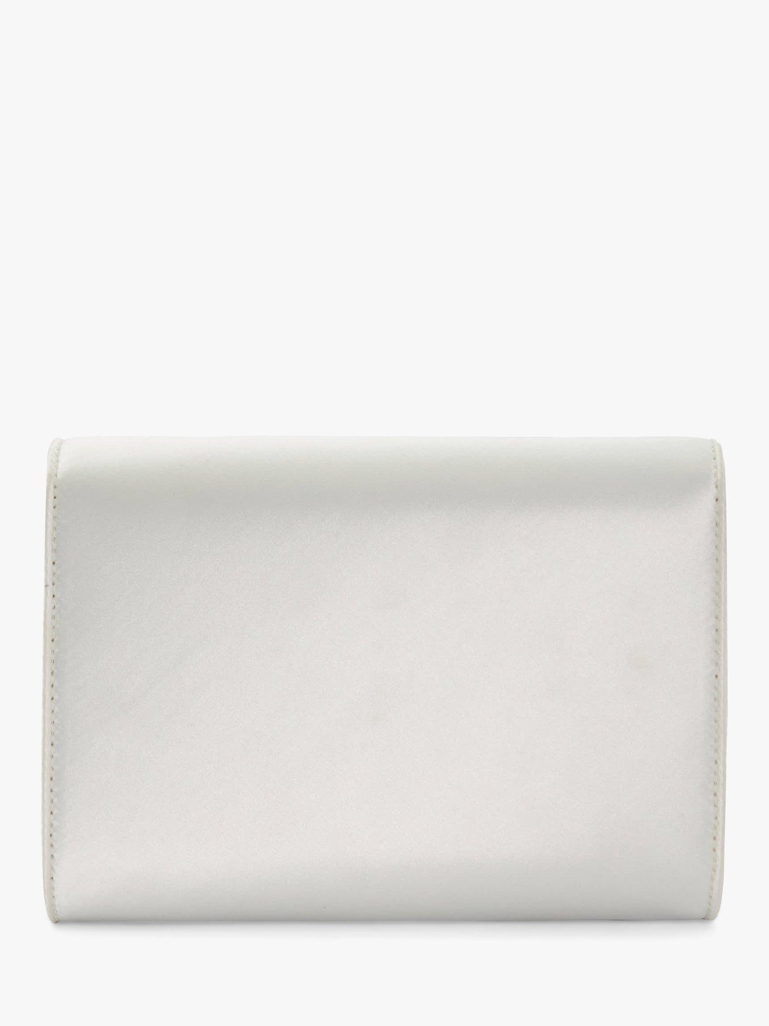 Product image 2 of 5, which shows Dune London Blossoming Satin Flower Clutch Bag, White