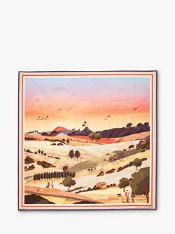 Aspinal of London South Downs Silk Square Scarf, Orange/Multi, Orange/Multi