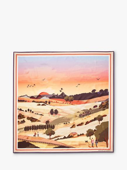 Aspinal of London South Downs Silk Square Scarf, Orange/Multi, Orange/Multi