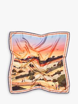 Aspinal of London South Downs Silk Square Scarf, Orange/Multi - view 2, Orange/Multi