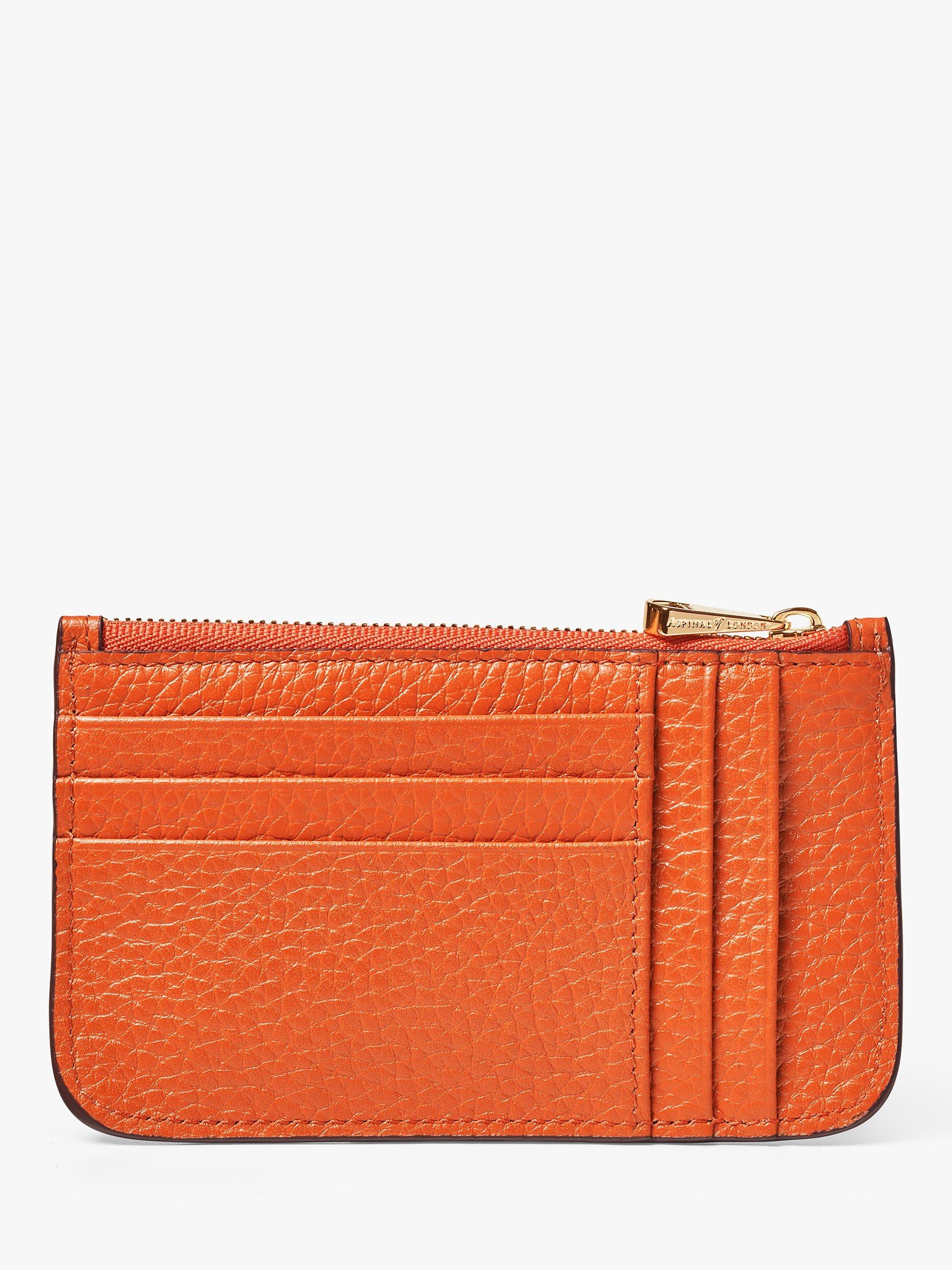 Product image 1 of 3, which shows Aspinal of London Ella Pebble Grain Leather Card and Coin Holder, Orange