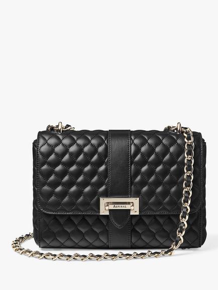 Aspinal of London Lottie Large Smooth Quilted Leather Shoulder Bag, Black
