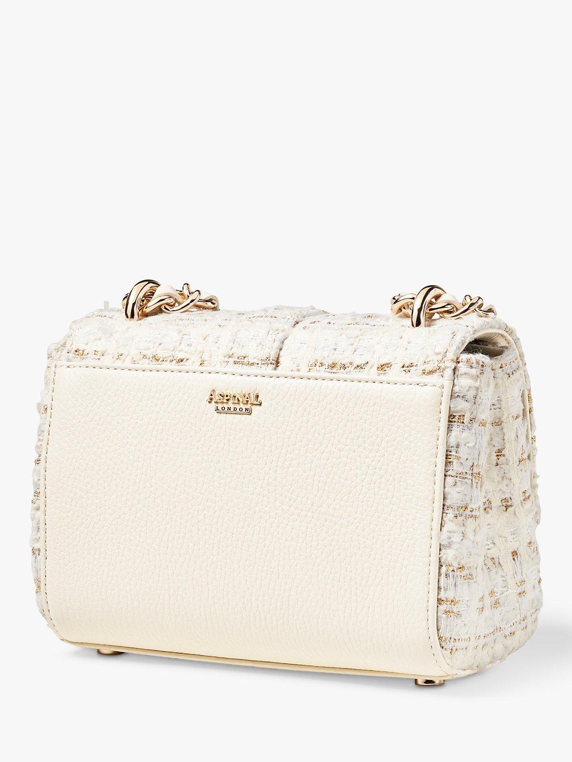 Product image 3 of 9, which shows Aspinal of London Lottie Tweed Shoulder Bag, Ivory/Gold