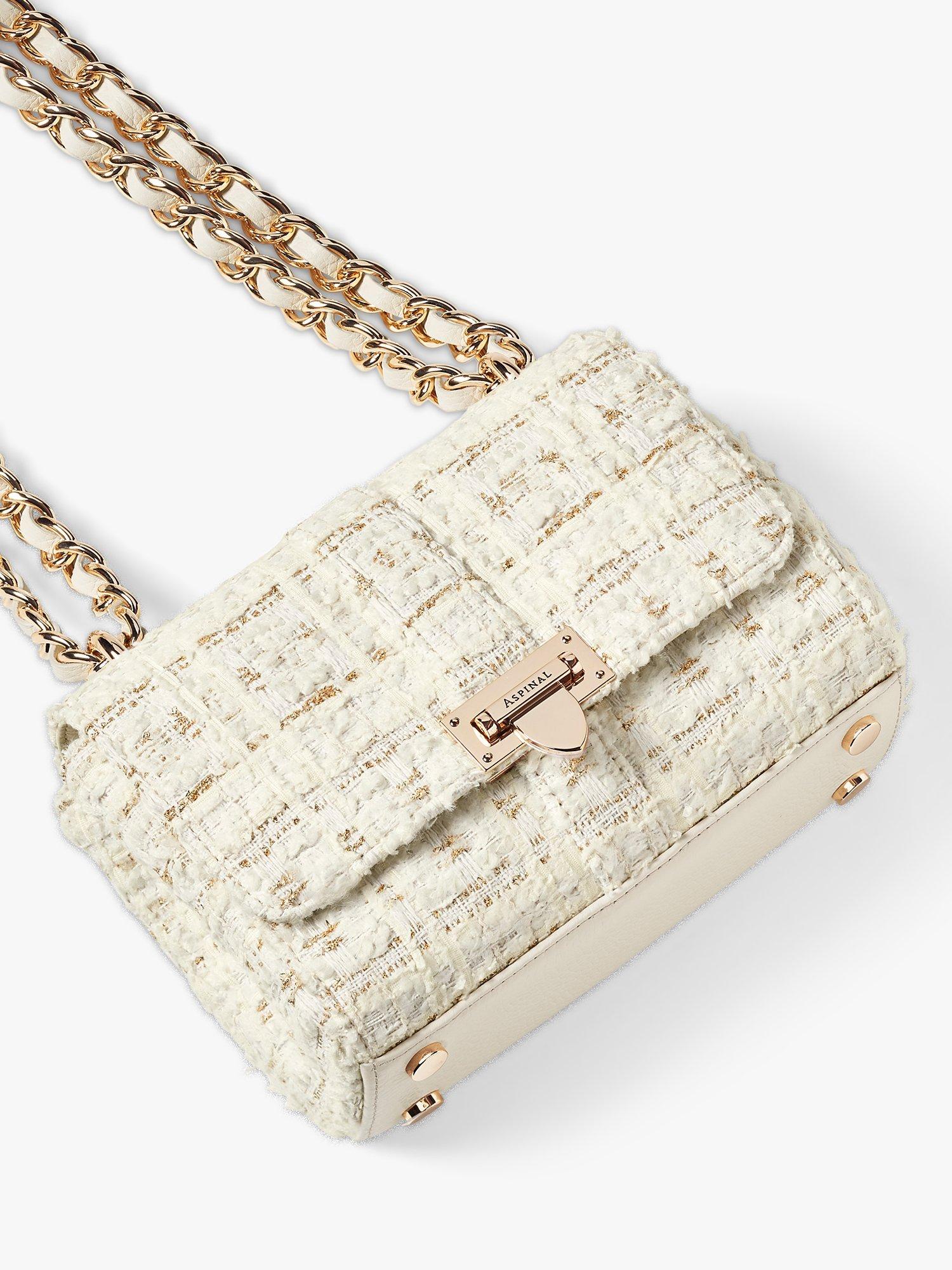 Product image 4 of 9, which shows Aspinal of London Lottie Tweed Shoulder Bag, Ivory/Gold